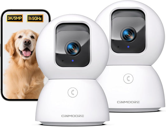 5G Security Camera Indoor 2-Pack, No-Monthly-Fee AI Tracking Facial Recognition, 3K Pet/Dog Camera with Speaker/Phone App, PTZ WiFi Baby Monitor Cameras for Home Security, 0-Glow Night Vision