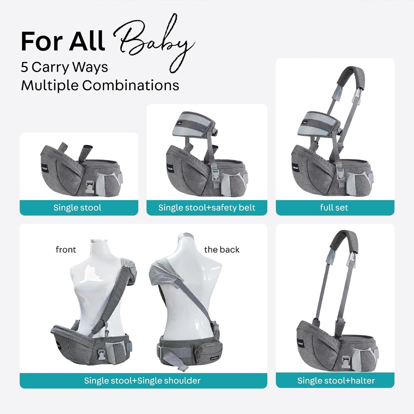 Baby Hip Carrier, Ergonomic,Baby Holder Carrier with Multiple Pockets & Shoulder Strap for Newborns & Toddlers -Gray