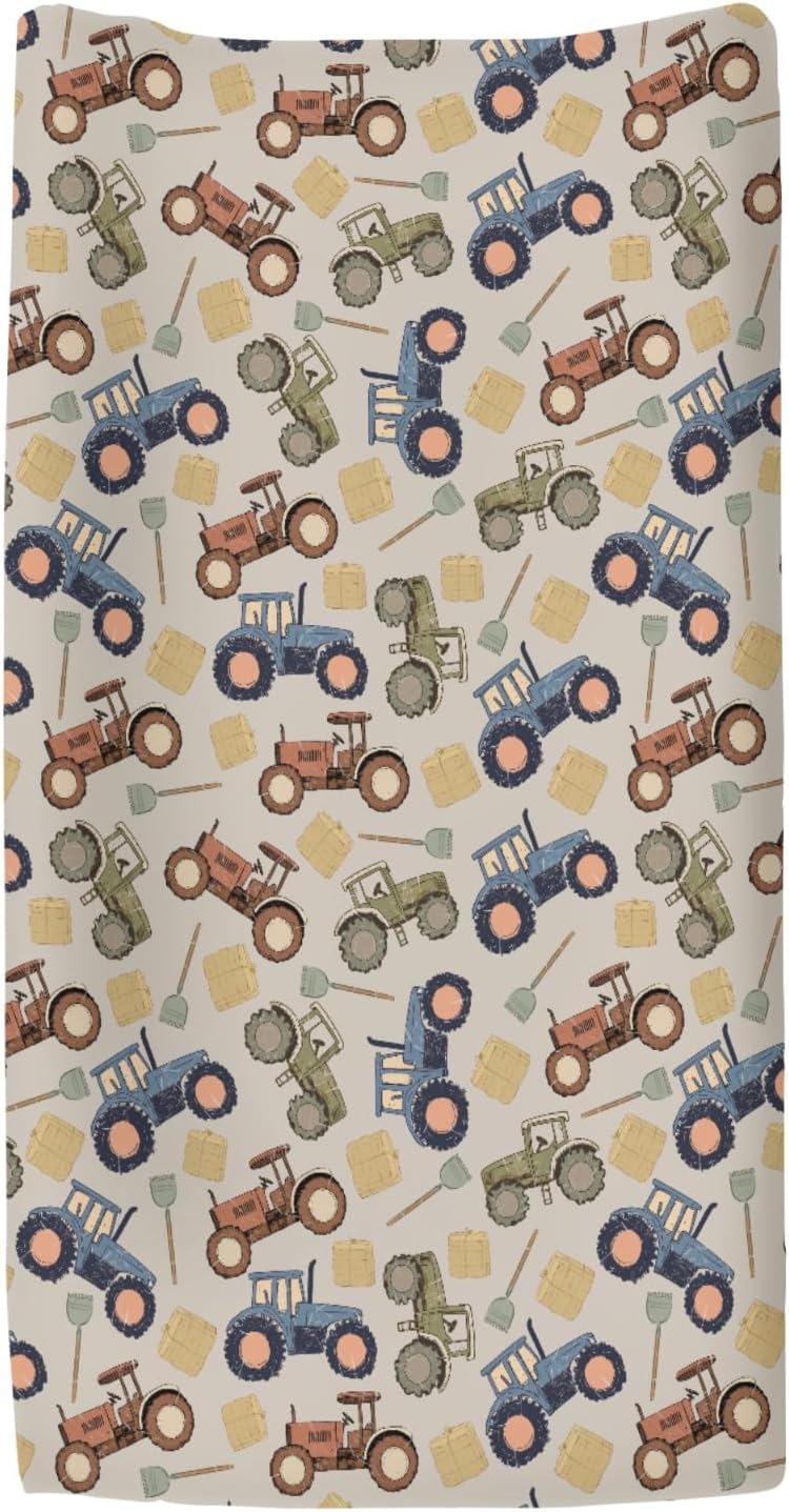 Vintage Tractors Changing Pad Covers for Baby Girls Boys Farm Tractor Harvest Fitted Change Table Pad Mats Farmhouse Trucks Vehicle Soft Diaper Change Table Cover Sheets for 32''×16'' Contoured Pad