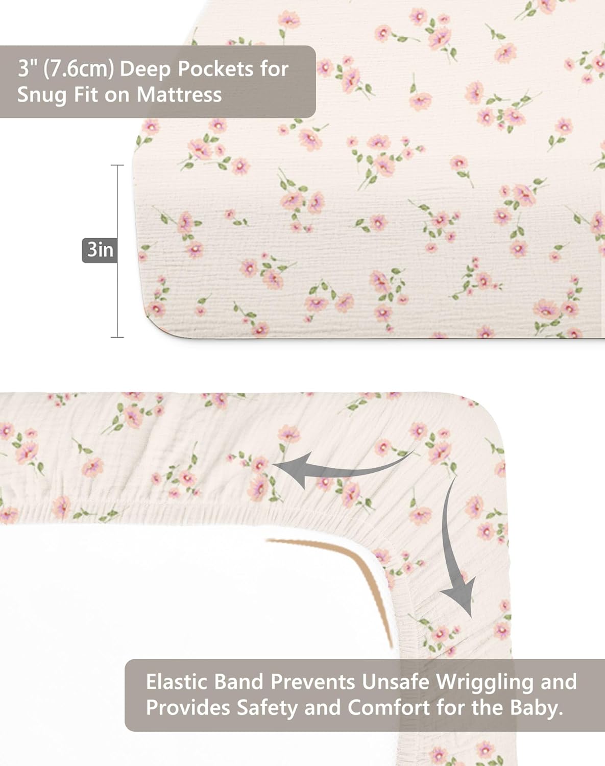 Mini Crib Sheets for Baby Boy Girl 2 Pack, Neutral Mini Crib Mattress Sheet 24" x 38", Muslin Nursery Bedding Soft and Breathable Comfort (Rosy)