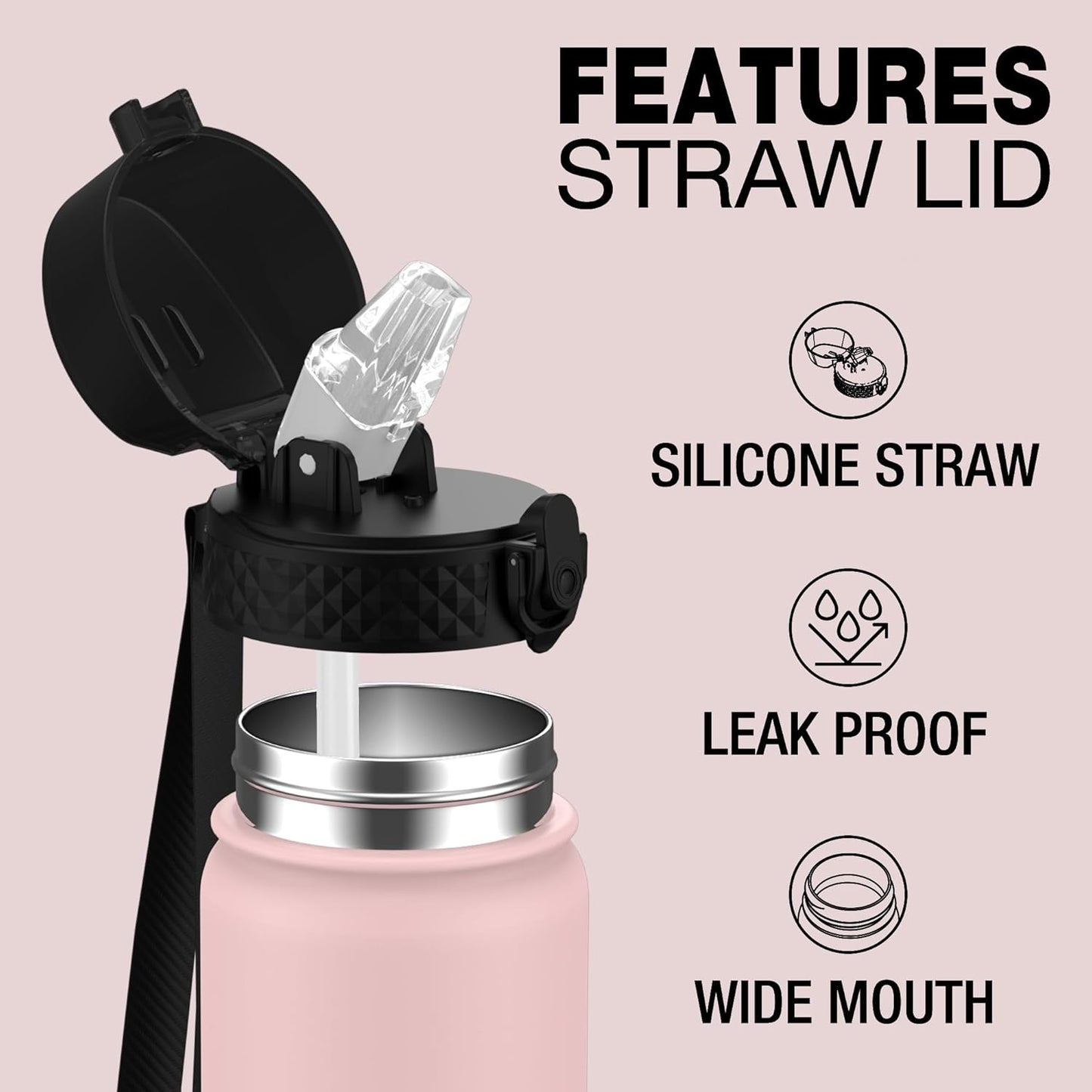 Kids Water Bottle, GOPPUS 18 Oz Stainless Steel Travel Bottle, Double Wall Vacuum Leak Proof Kids Cup for School Boys Girls,Pink