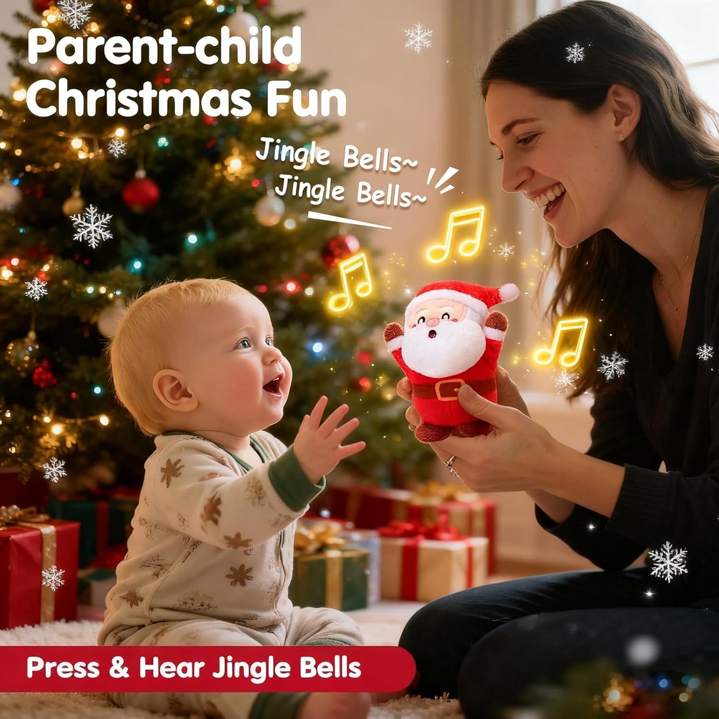 hahaland Baby Christmas Toy for 6 + 12 18 Months – Musical & Sensory Plush Christmas Toys Set with Gingerbread House, Santa, Reindeer, Gingerbread, Rattles & More - 7-Piece