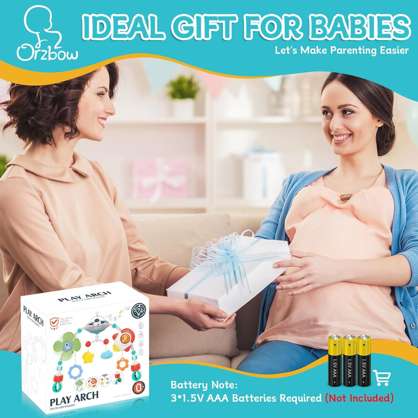 Orzbow Stroller Arch Toy for Baby, Musical Carseat Toys Hanging with Teething, Baby Mobile for Crib Bassinet Car Seat and Bouncer, Car Seat Activity Toy for Babies 0-12 Months