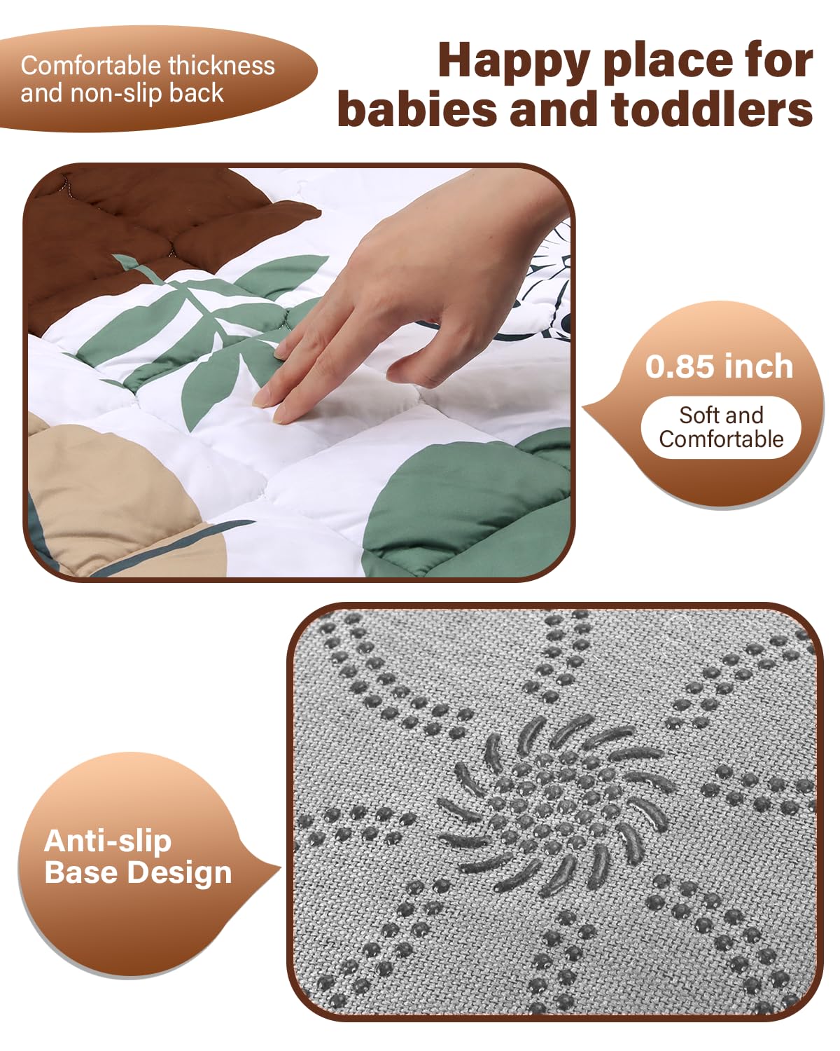 Baby Play Mat 50"x50", Non-Slip Baby Mat for Floor, Soft Thicker Playpen Mat, Portable Playmat, Crawling Mat for Babies, Toddlers & Infants to Play and Learn（Boho）