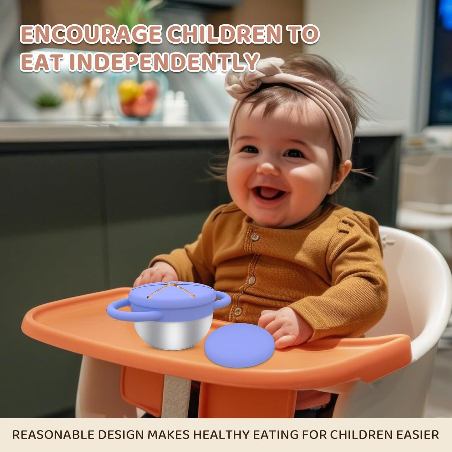 Snack Cups for Toddlers Spill Proof, 2 Pack Toddler Snack Containers with Silicone Lids & Handles, Safe and Durable, Stainless Steel Baby Snack Containers