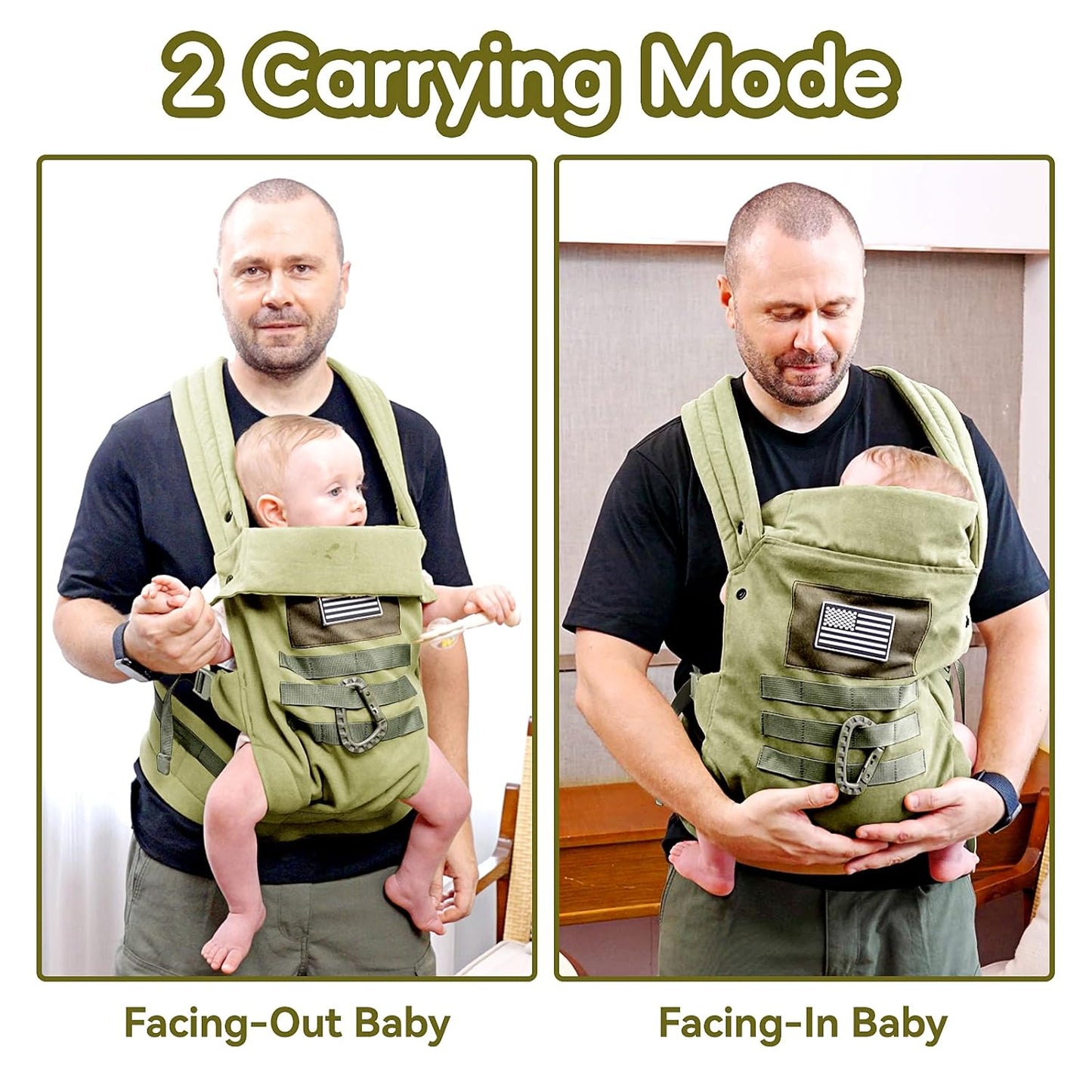 Baby Carrier, Lumbar Support Infant Carrier (0-36M, 8-33 lbs) with Foldable Headrest Carabiners for Big and Tall Parents, Men, Women (Green)
