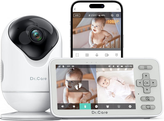 Dr.Care VistaView Lite Smart WiFi Baby Monitor - 4” 720P Split Screen & 1080P Camera App Control, Motion Alerts, HD Night Vision, 3000mAh Battery, 2-Way Talk, Multi-User, Triple Security, 1000ft Range