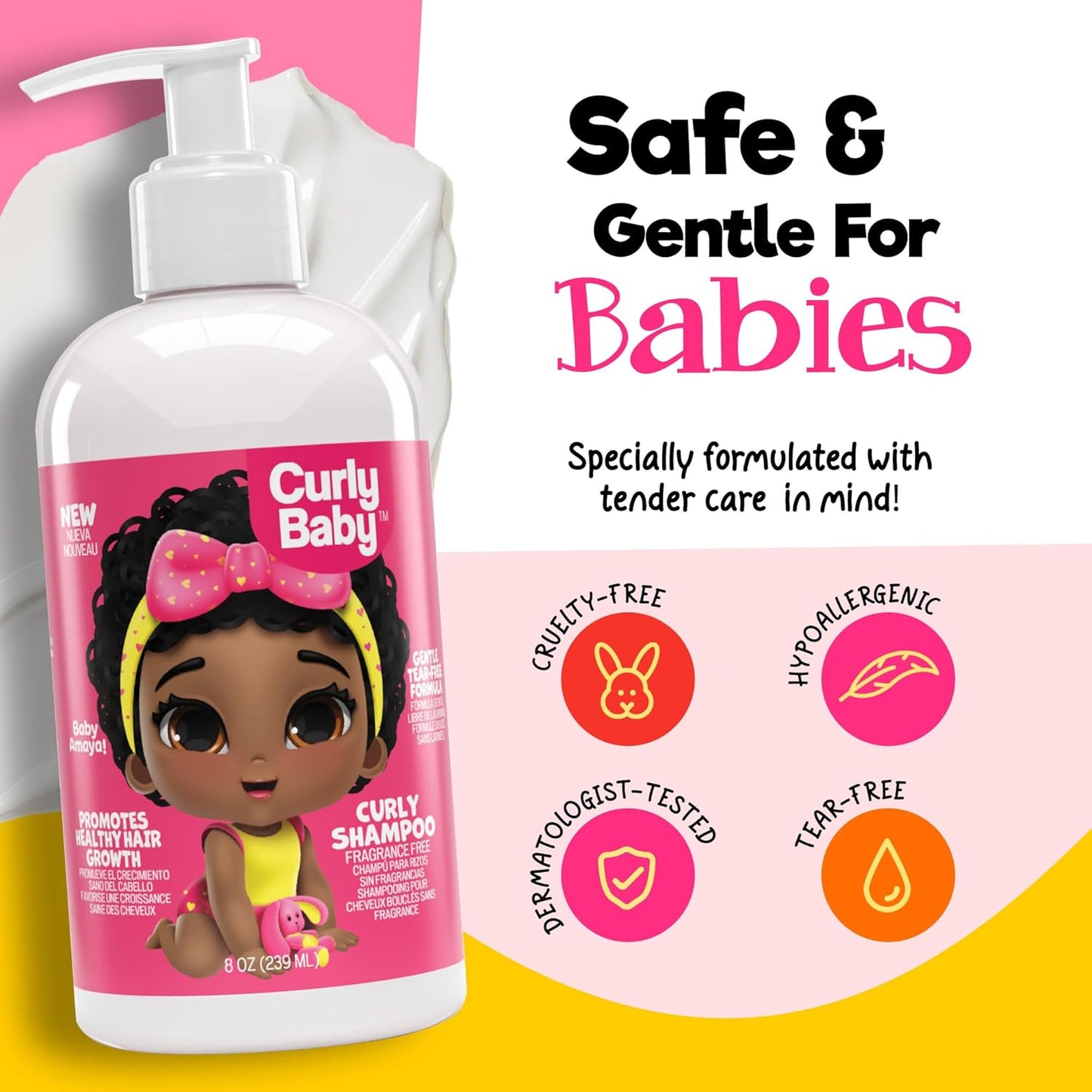 Curly Shampoo – Tear-Free, Dermatologist-Tested, Hypoallergenic, Fragrance-Free Baby Shampoo for Curly, Kinky, Coily Hair – Gentle Cleanse, Moisturizing, Promotes Healthy Hair Growth - 8oz
