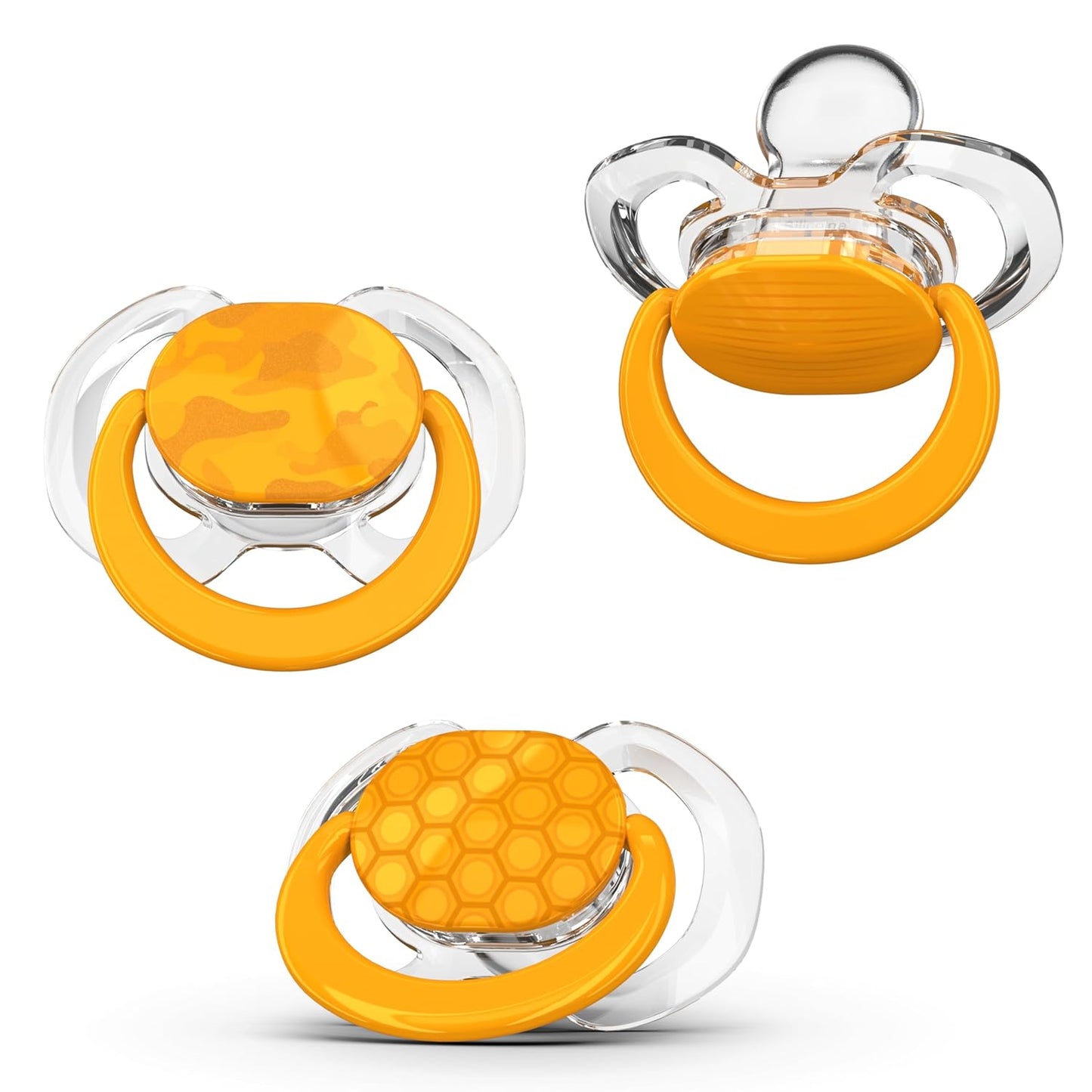 Smilo Baby Pacifier with Orthodontic Design for Healthy Dental Development - Stage 2 for Babies 3-9 Months - Pack of 3X 100% Silicone Pacifiers BPA Free - Orange