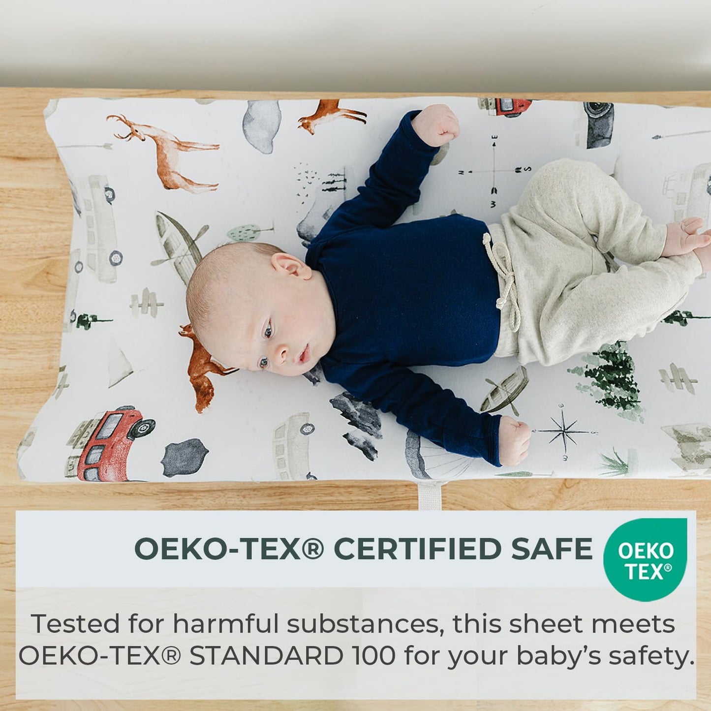 Pobibaby - 2 Pack Premium Changing Pad Cover - Ultra-Soft Cotton Blend, Stylish Woodland Pattern, Safe and Snug for Baby (Explore)