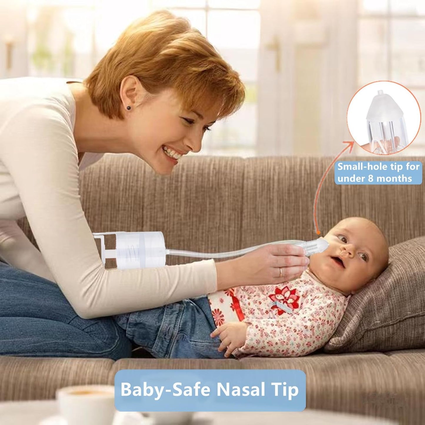 Nasal Aspirator for Baby, Baby Nose Sucker, Booger Sucker with Hand Pump and Non-Invasive Tip to Clear Clogged Passages and Boogers (Translucent White, Standard)