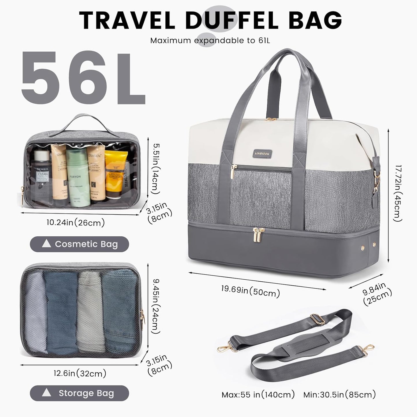 LOVEVOOK Weekender Bag, Large Travel Duffel Bag for Women with 2 Packing Cubes, Carry on Overnight Bag with Shoe Compartment, Mom Hospital Bags for Labor and Delivery