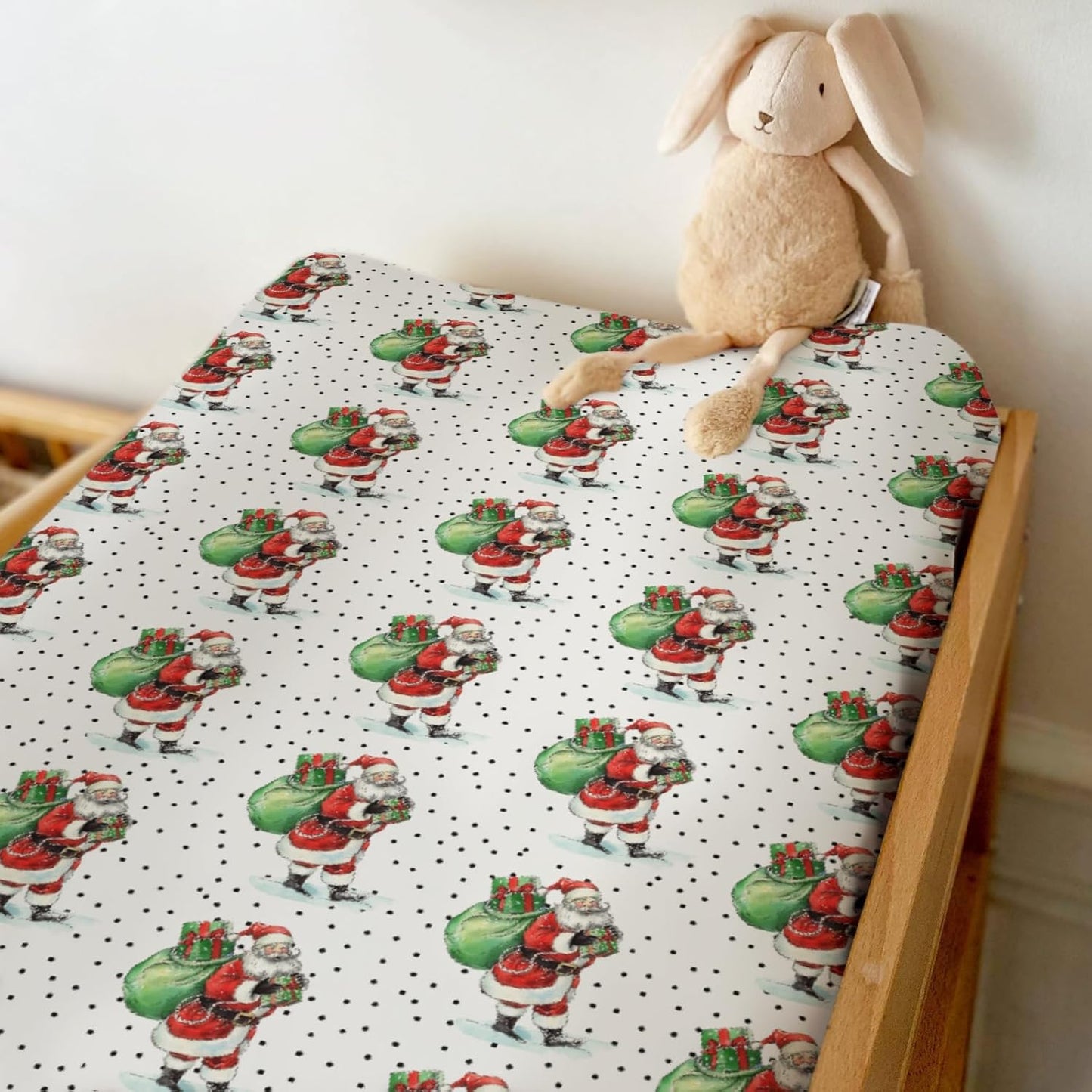 Vintage Christmas Santa Claus Gifts Baby Changing Pad Covers for Boys Girls Cute Santa Fitted Changing Table Cover Mats Winter Holiday Festive Soft Diaper Change Table Cover Sheets 32''×16''
