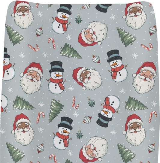 Cute Santa Claus Christmas Trees Baby Changing Pad Covers for Boy Girl Red Santa Snowman Candy Fitted Changing Table Cover Mats Winter Holiday Festive Soft Diaper Change Table Cover Sheets 32''×16''