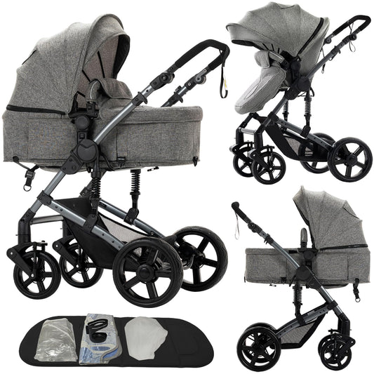 2 in 1 Baby Stroller, Convertible Reversible Infant Stroller with One-Click Folding, Newborn Toddler Travel Stroller Standard Carriage Pram (2US588-GREY)