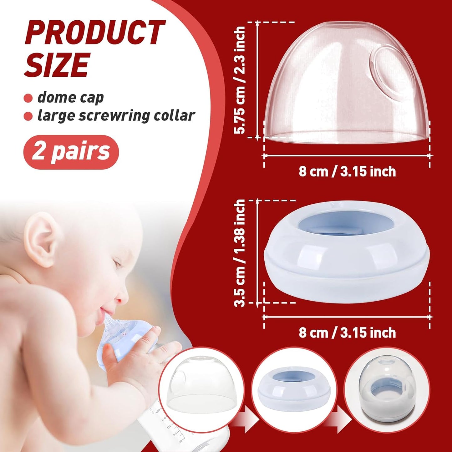 2-Pack Baby Bottle Rings and Caps for Philips Avent Natural Bottles, Replacement Screw Ring Collars, Baby Bottle Nipple Rings for Avent Natural Plastic and Glass Bottles