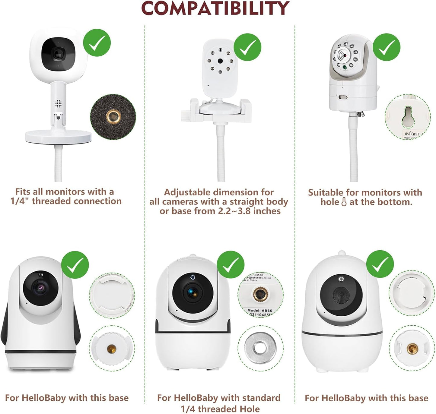 Baby Monitor Floor Stand Compatible with HelloBaby, Nanit Pro, Infant Optics, Babysense, Owlet, Baby, Bonoch, Adjustable Height from 37.4-69, Universal Baby Camera Stand Mount, Safety for Nursery