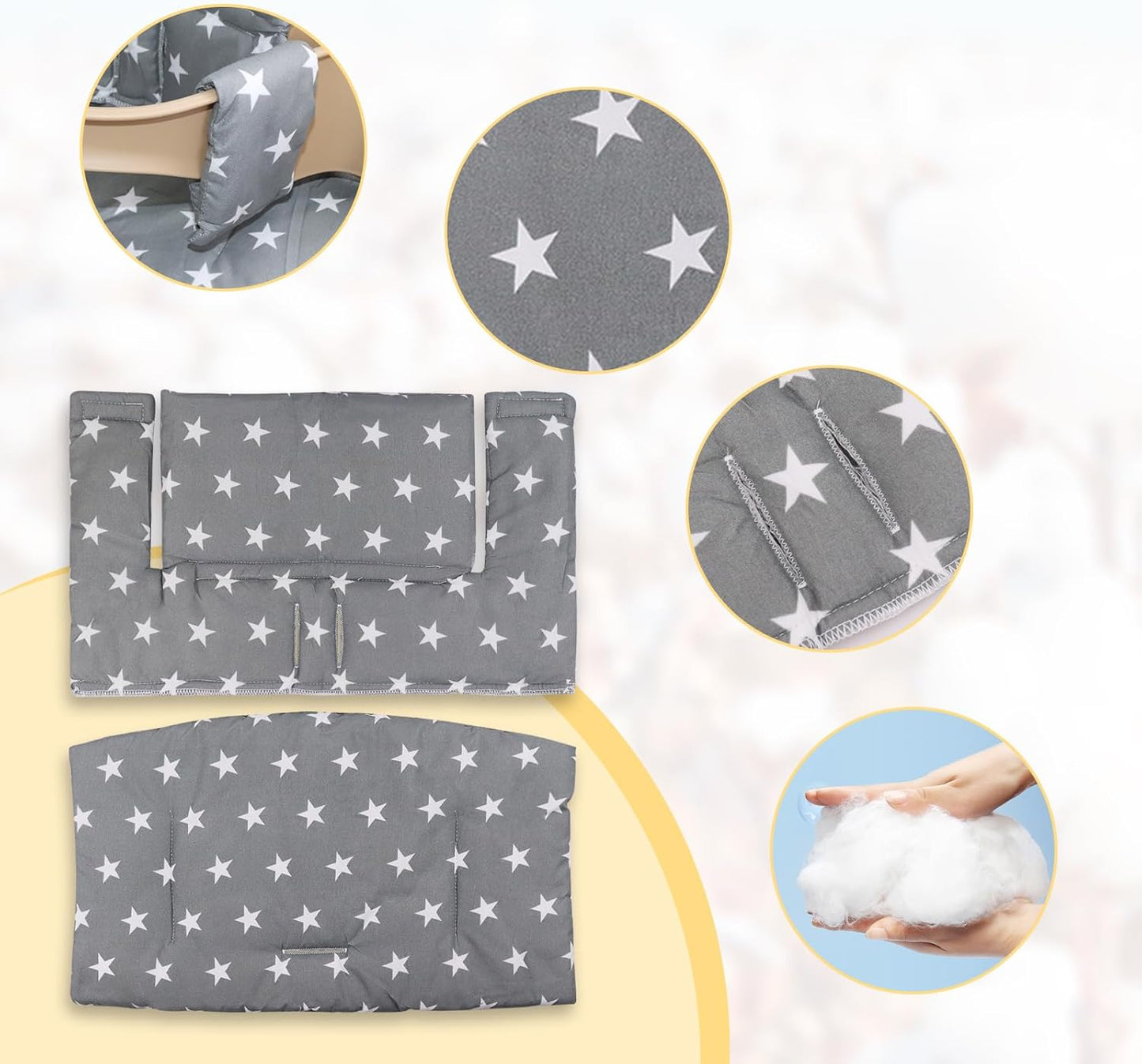 For Tripp Trapp High Chair Cushion, Soft And Comfortable For Tripp Trapp High Chair Cushion, For Tripp Trapp Cushion Set Makes It Safer And More Comfortable For Baby To Sit On (Grey Star Pattern)