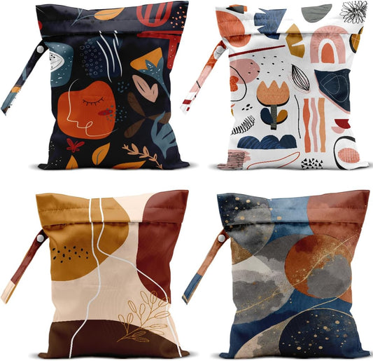 4 Pack Modern Abstract Painting Boho Wet Bag Waterproof Washable Reusable Wet Dry Bag for Swimsuit Dirty Clothes Diaper Travel Beach Pool Gym Birthday Toiletries Beach Essentials，Minimalist Drawings
