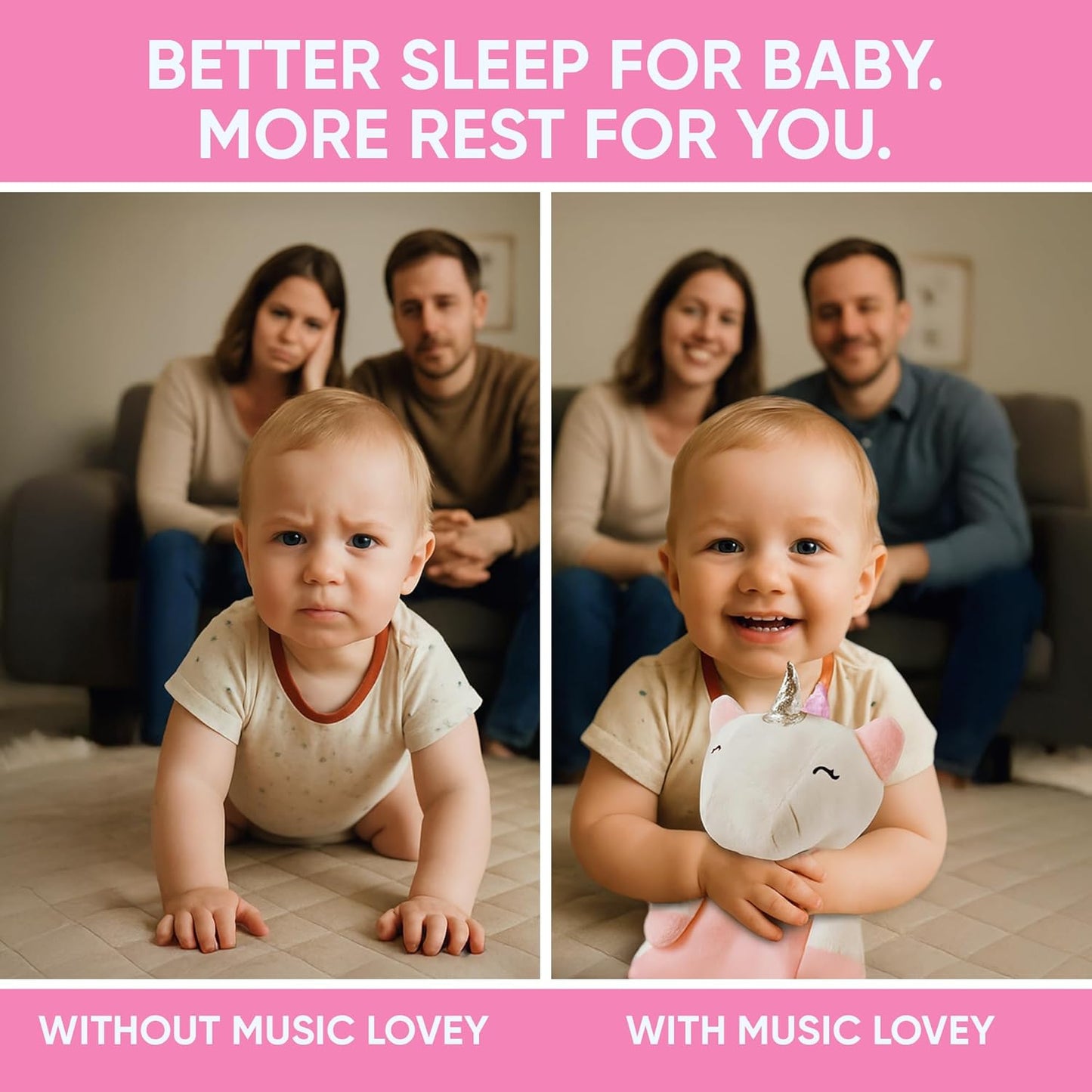 Baby Sleep Soother Pink & White Unicorn Plush with Heartbeat & Lullaby Sounds, 4-in-1 Sound Machine, Security Blanket & Pacifier Holder, Baby Registry Essential & Christmas Gift for Newborns & Infants