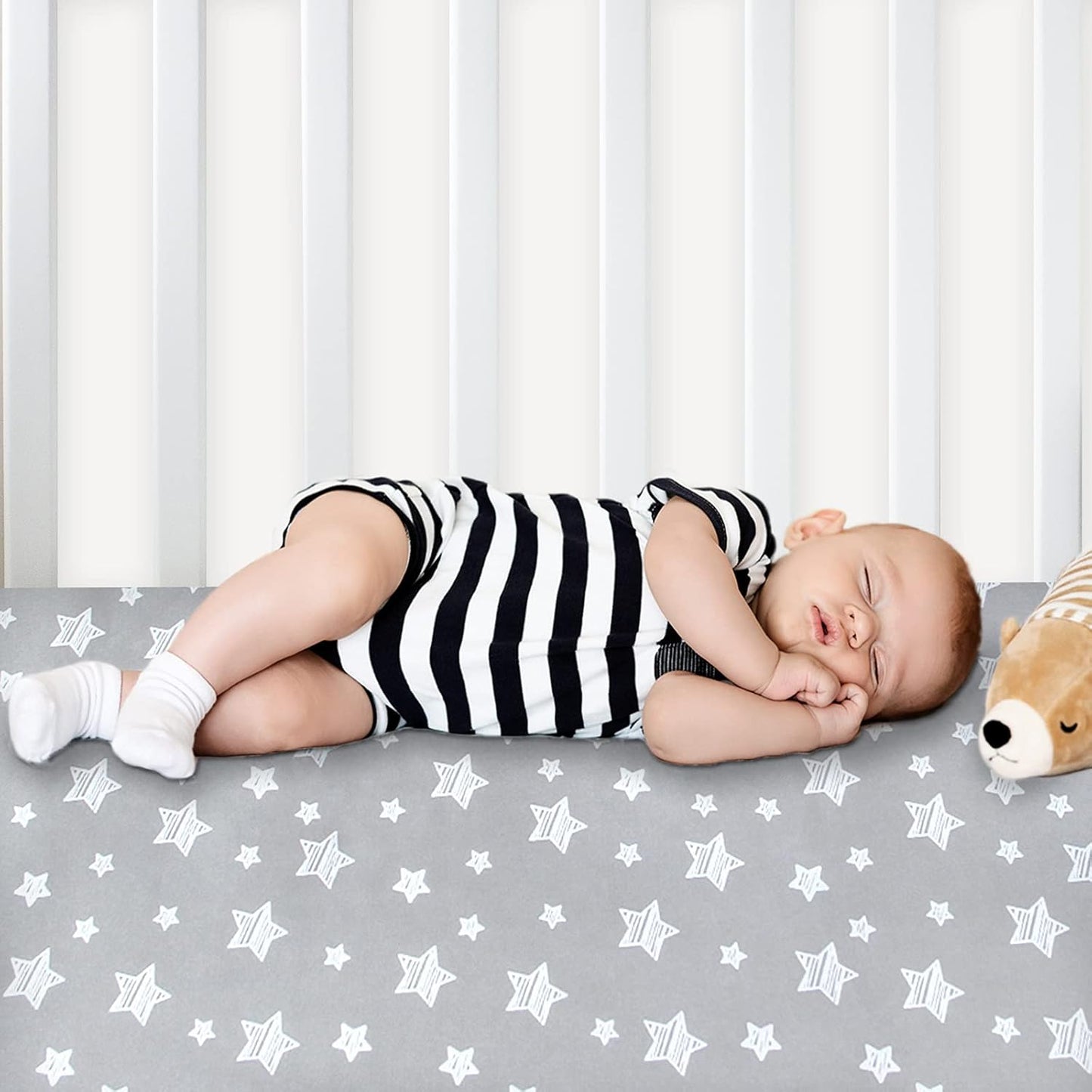 Crib Sheets for Boys or Girls 2 Pack, Fitted Crib Sheet for Standard Size Crib and Toddler Mattresses, Soft and Breathable Material, Grey & White