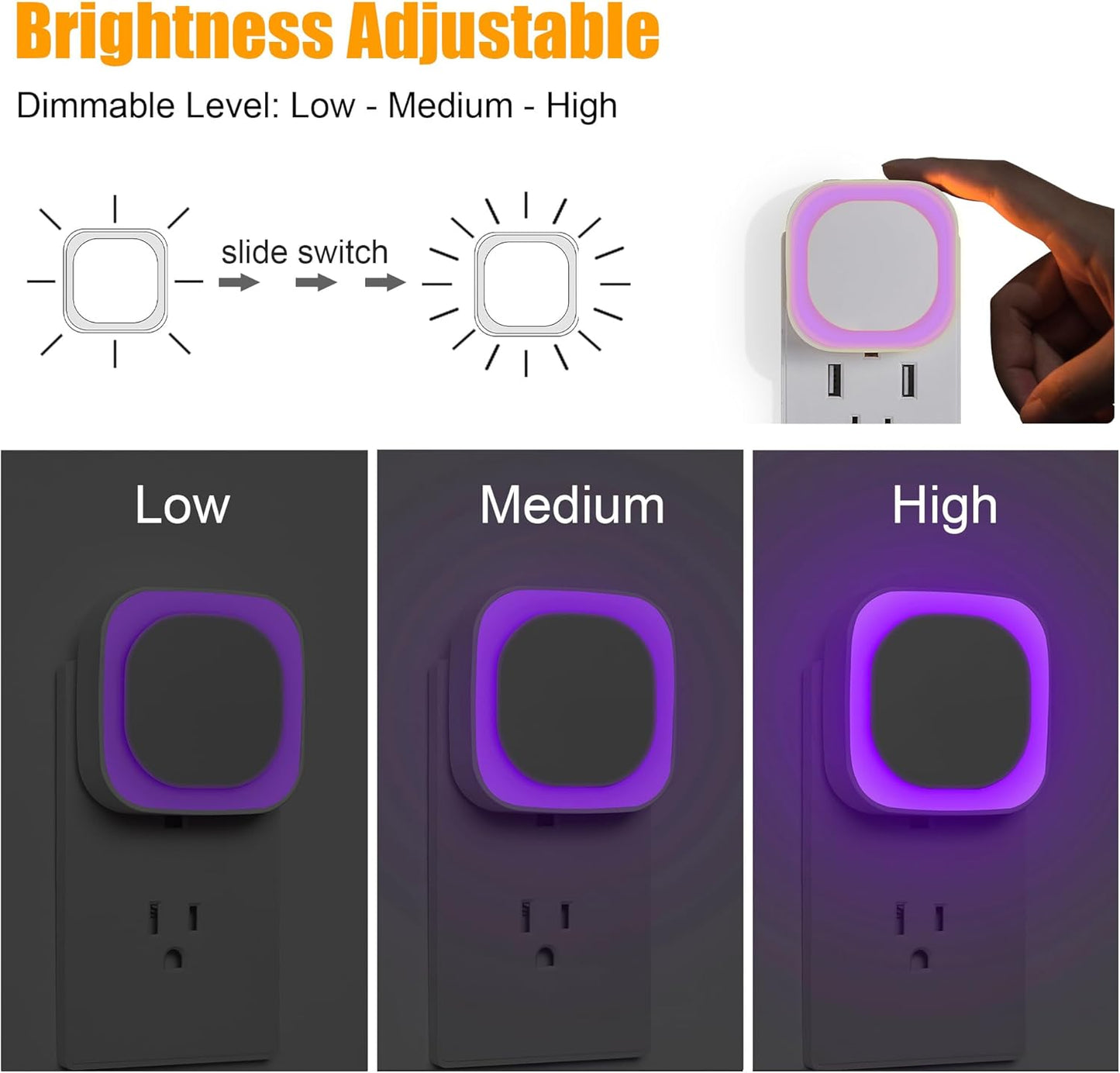 2 Pack Purple Night Light, Gentle Eye-Care with Dimmable Soft Glow & Indirect Reflection, Auto Dusk to Dawn Sensor, Plug in Nightlight for Meditation Corner, Creative Studio, Bedroom, Bathroom