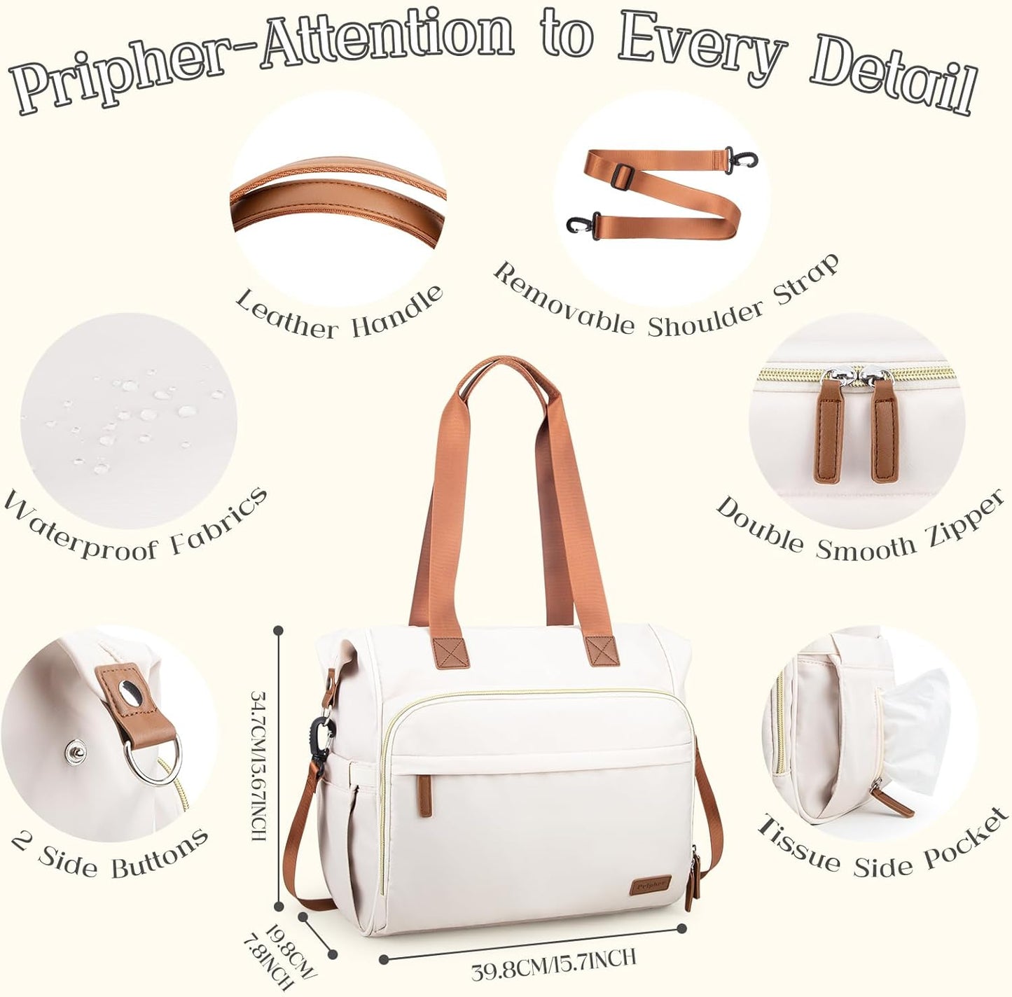 Diaper Bag Backpack, Mommy Travel Diaper Bag Tote with Shoulder Strap, Hospital Bag, Weekender Baby Bag for Mom