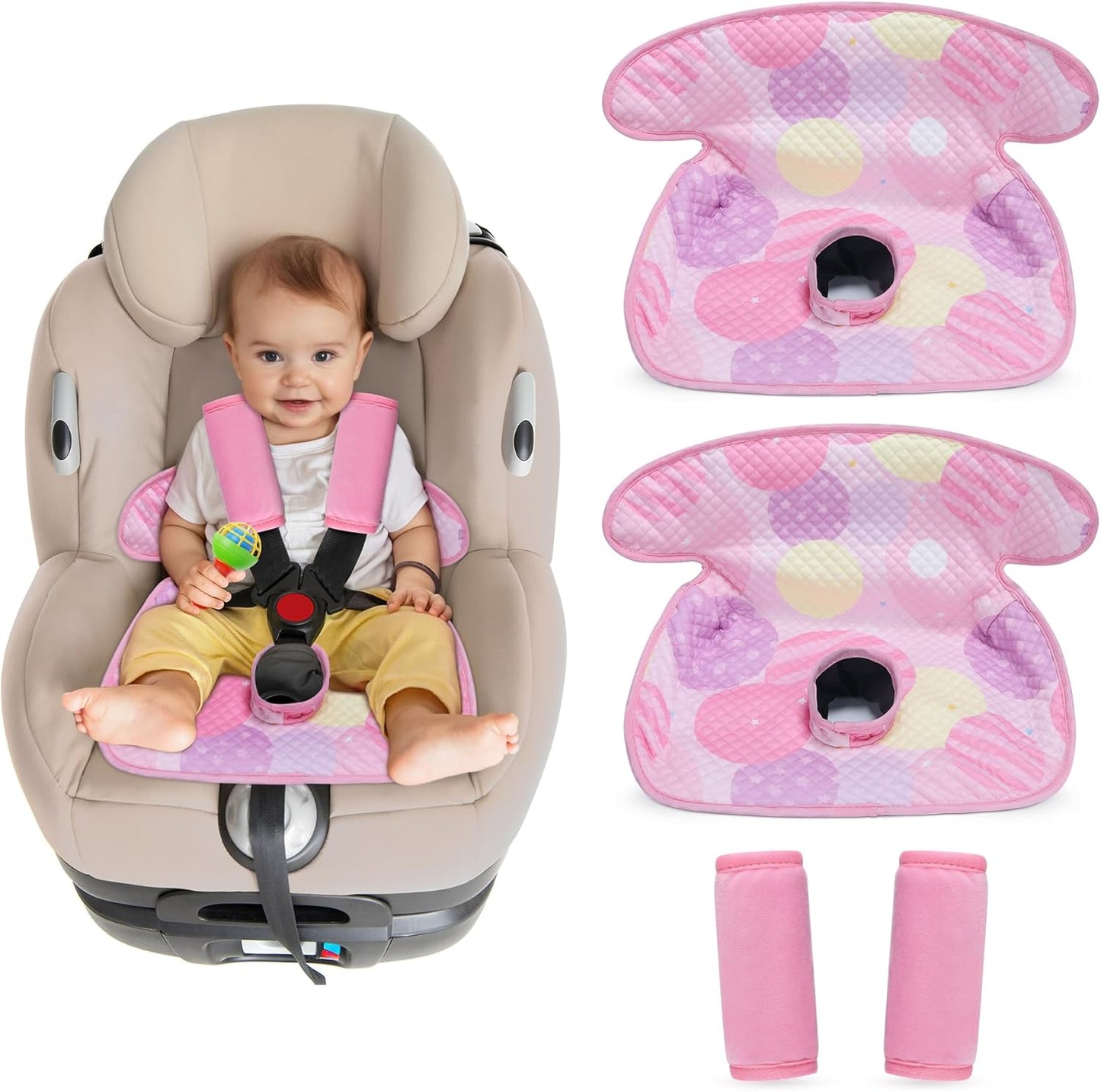 COOLBEBE Piddle Pads Car Seat Protector for Potty Training, 2 Pack Dry Waterproof Car Seat Liner Toilet Training & Strap Covers for Baby Infant, Baby Car Seat Pad Cover for Strollers, Carseat (Pink)