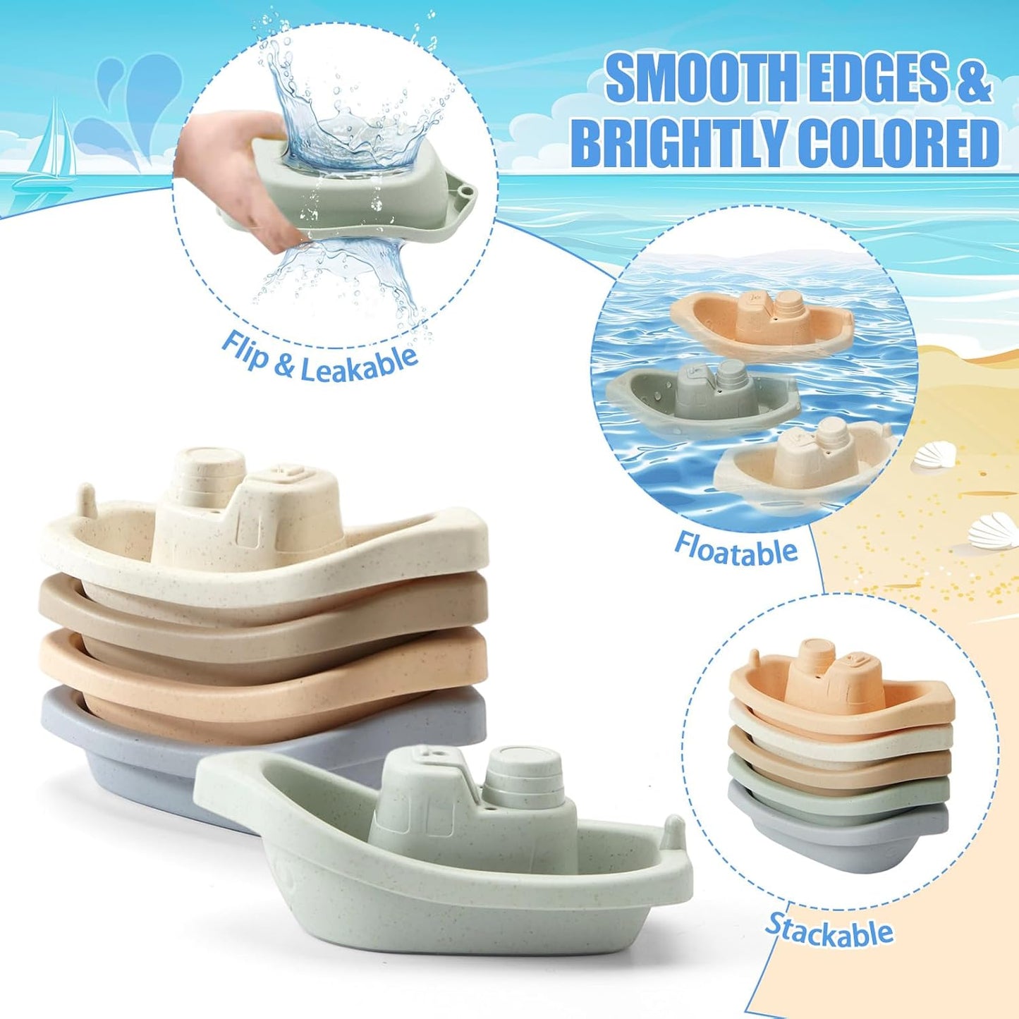 Baby Bath Toys, 11PCS | Mold Free Bath Toys for Toddlers with Bath Boats | Educational Bath Spoons with Numbers| Easy-Grip, Floating and Drain Water | Count Skill & Color Recognition | Baby Pool Toys