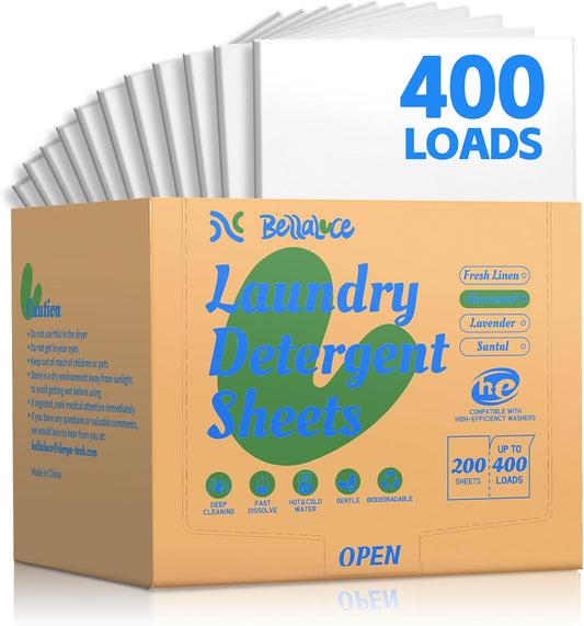 Laundry Detergent Sheets - 400 Loads Unscented Gentle on Sensitive Skin, Laundry Sheets for Dorm,College,Home, Hotel,Apartment,Camping,Ruise,Road Trip,Small Space, Family School Travel Essentials