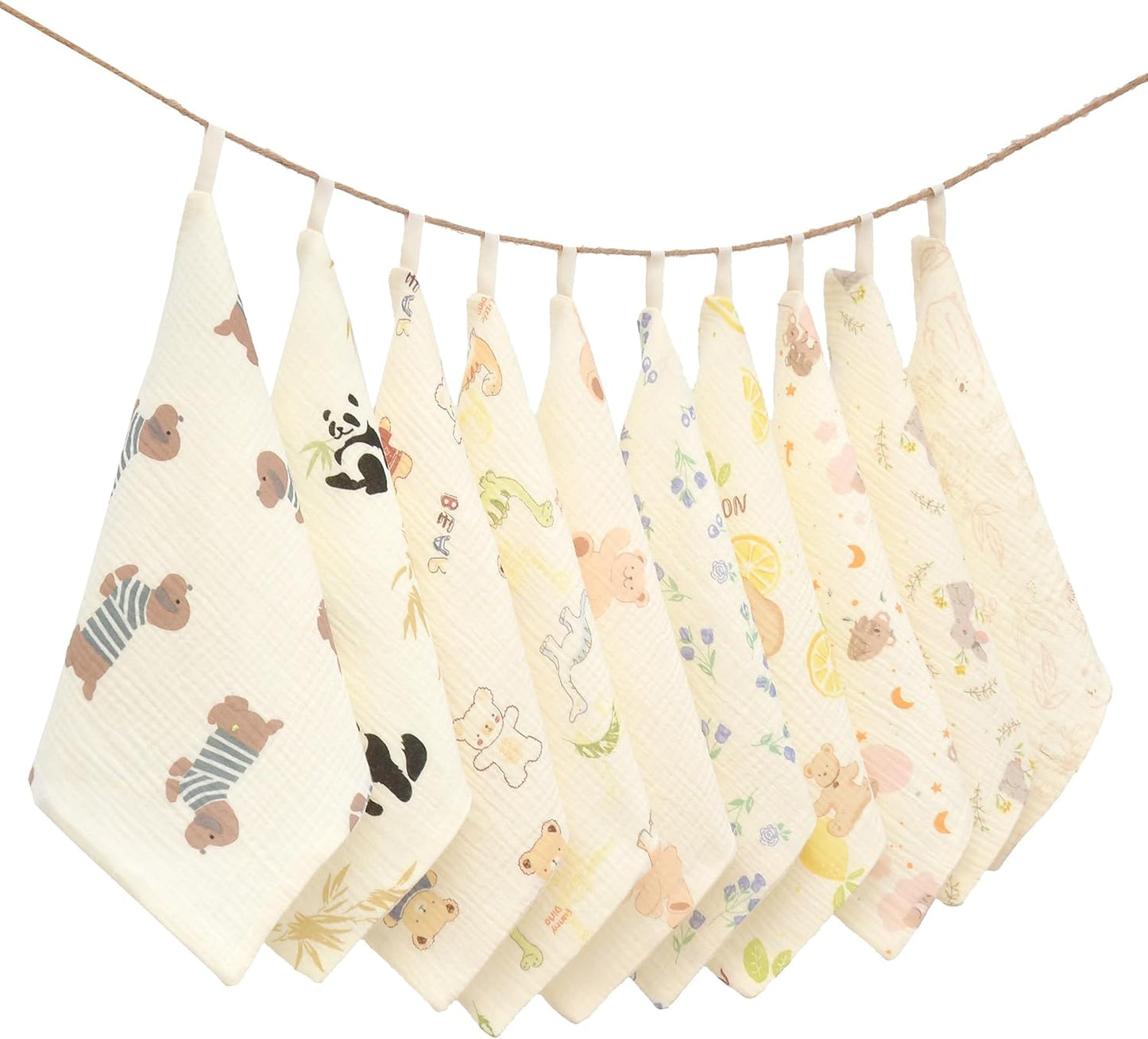Baby washcloths,Soft Newborn Face Towels for Sensitive Skin,Cute Patterns for Infant,Toddler,Kids and Makeup Remover, 10 Pack 12x12 inches Registry as Shower (Animals)