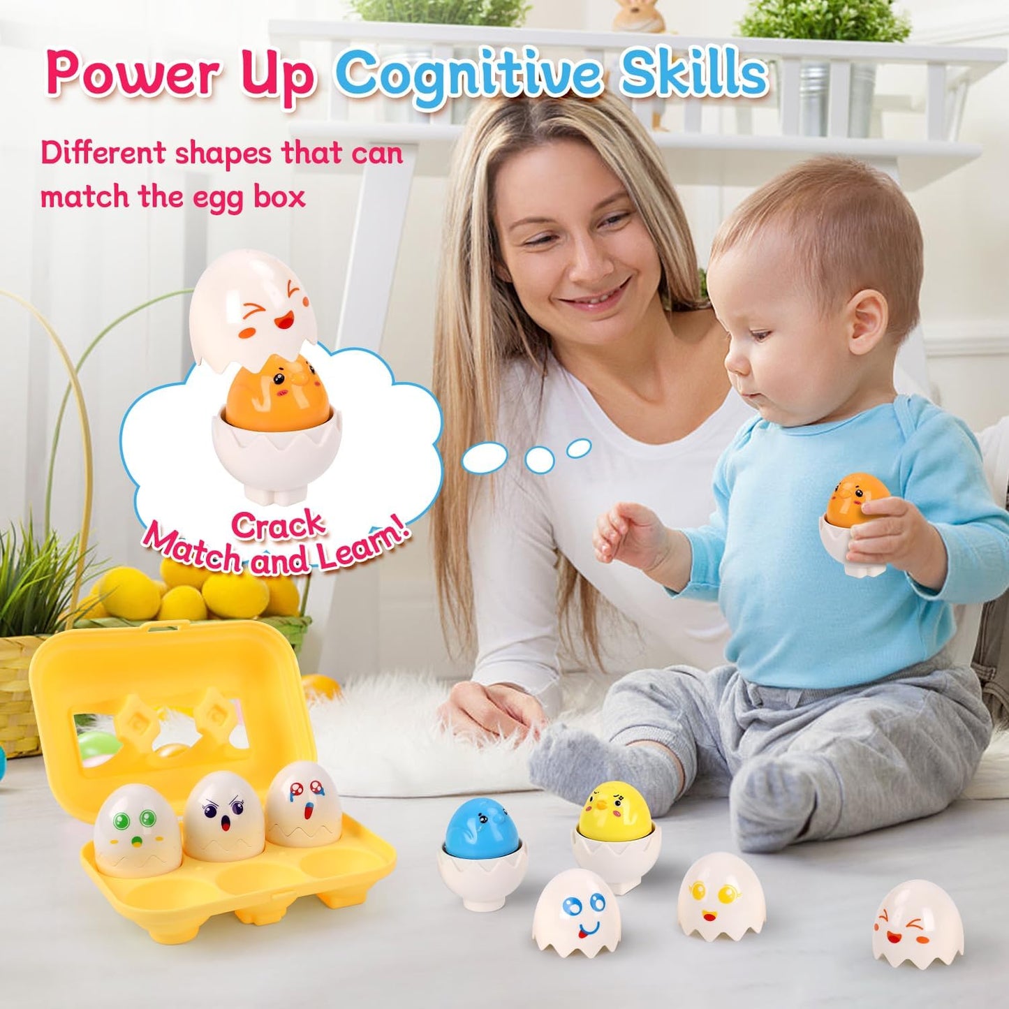 USATDD Egg Toys Hide & Squeak Matching Eggs for Toddlers, Color Recognition Sensory Learning Toys, Fine Motor Skills Montessori Toy for Kids, 6pcs
