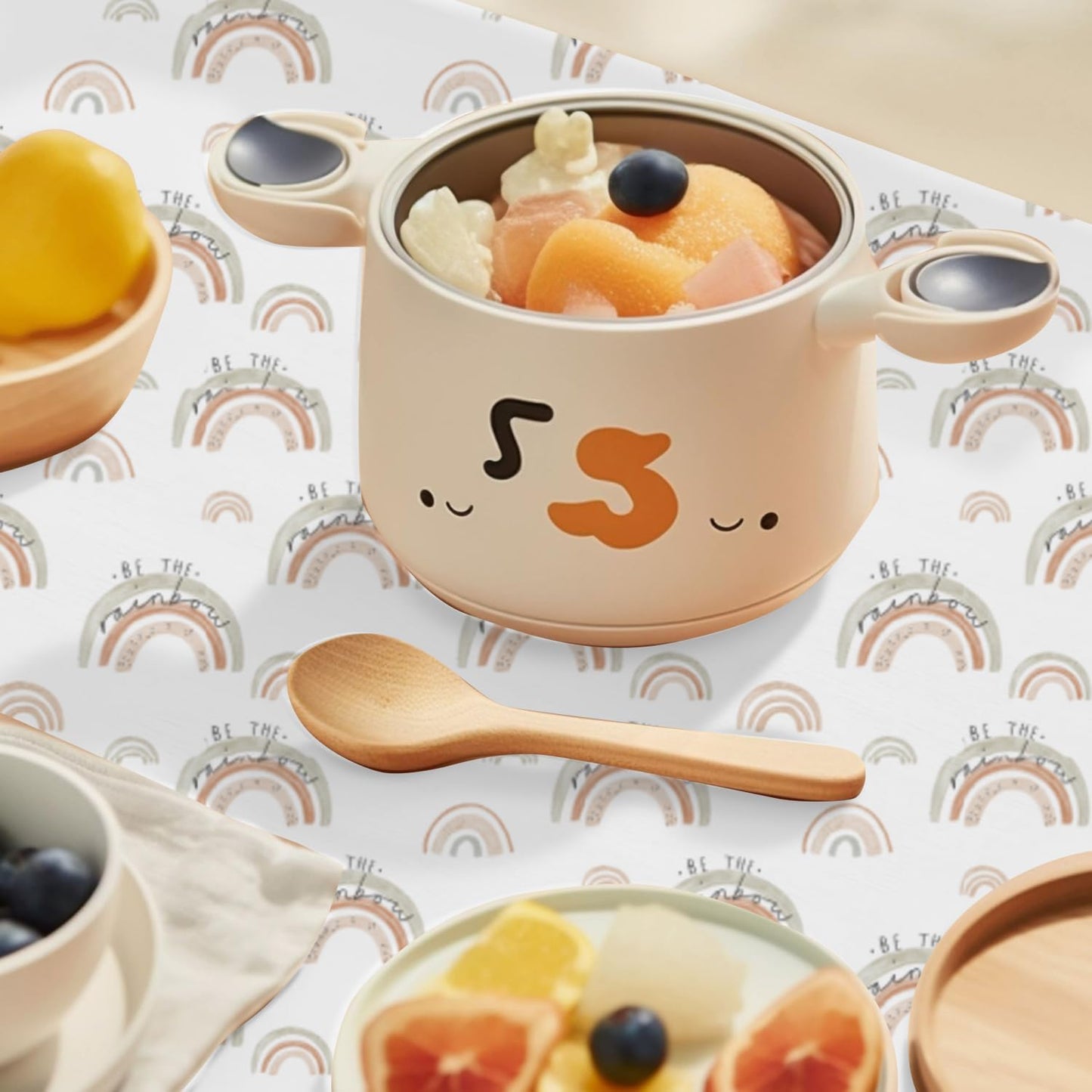 Baby Splat Mat for Under High Chair, 51 x 51 Inch Wipeable Splash Mat，Floor Protector，Wipe-Clean Tablecloth and Playing Mat (Rainbow)