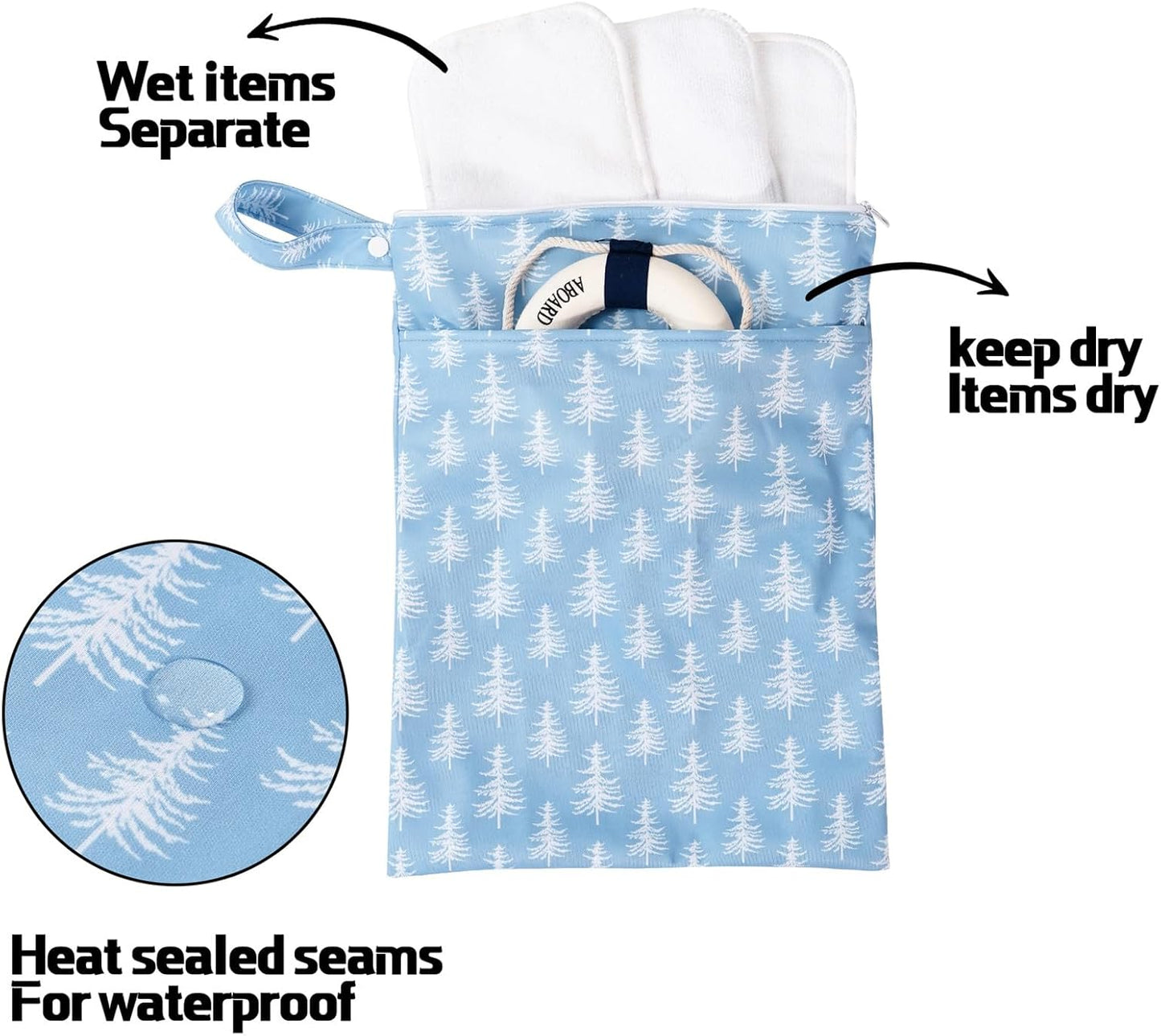 Wet Dry Bags with Two Zippered Pockets and Handle, Reusable Storage Bag for Breast Pump Parts & Baby Items, Waterproof Diaper Bags, Yoga Gym Bag for Swimsuits or Wet Clothes-2pcs, 11.8*15.75"
