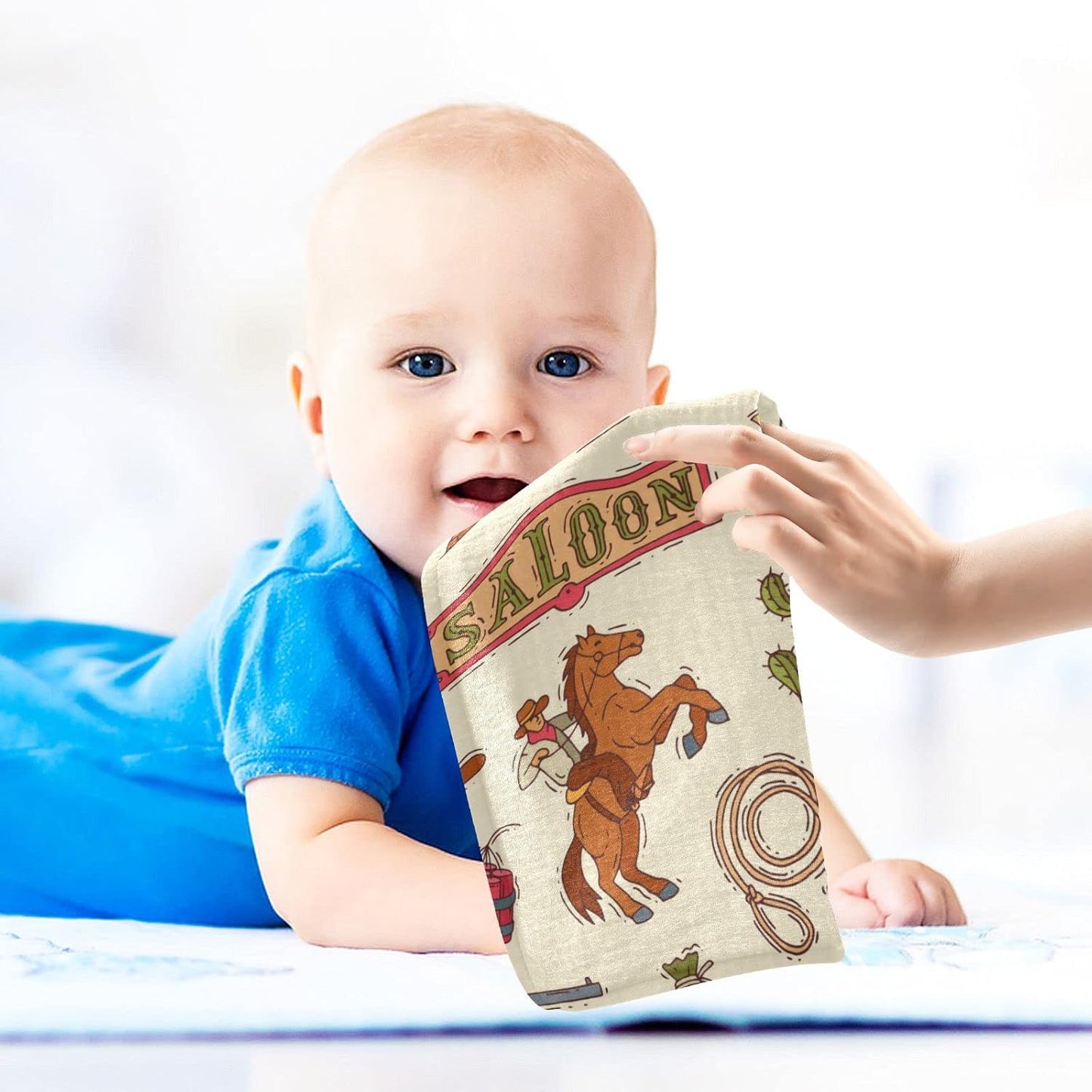 Cowboy Sheriff Baby Burp Cloths for Boys Girls, 3 Pack Wild West Western Baby Muslin Washcloths Newborn Face Bath Towel Soft Absorbent Cotton Wash Cloth Baby Registry, 12 x 12 Inch