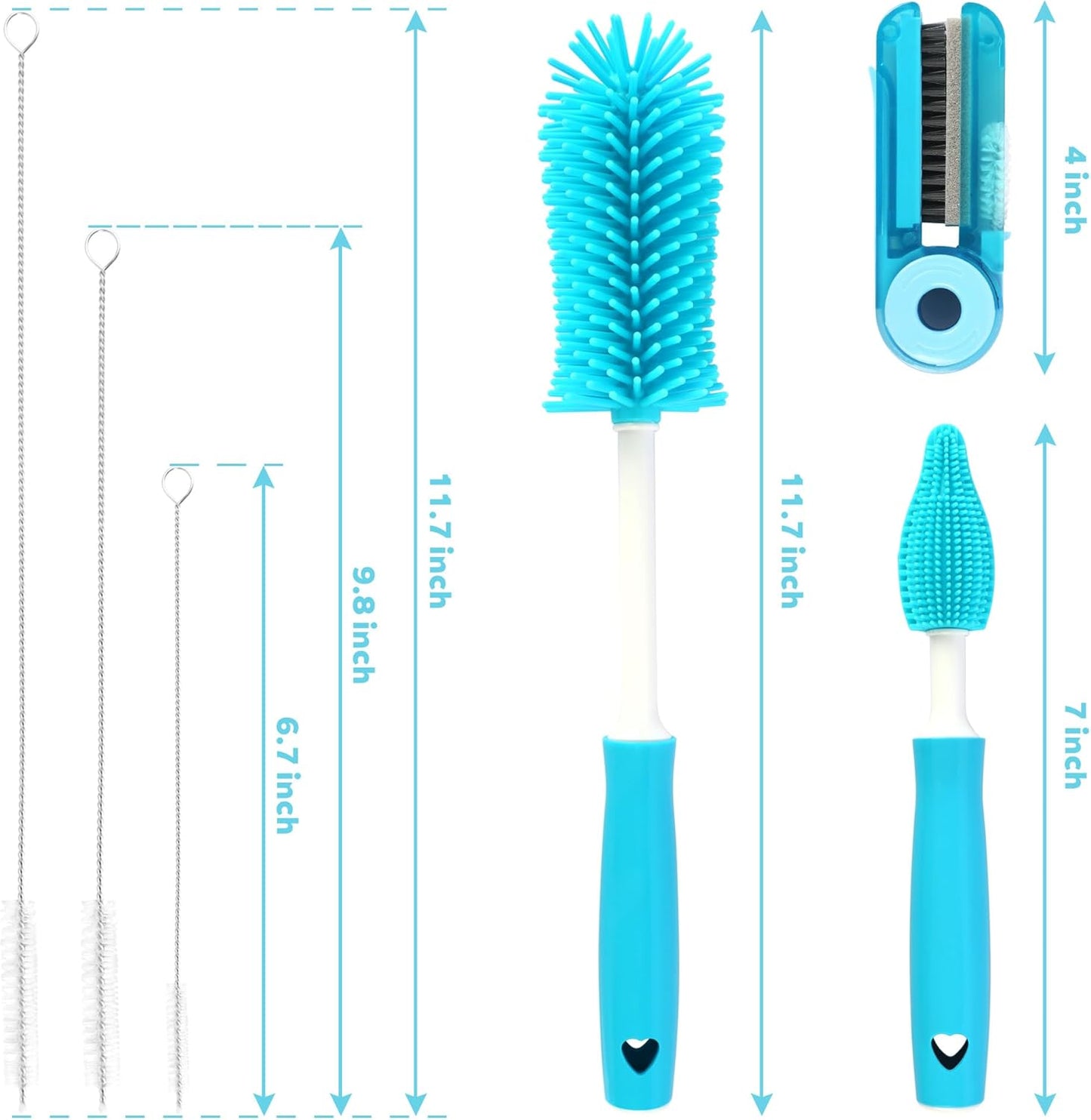 Sosmar 6 Pack Water Bottle Cleaner, Stanley Cup Cleaner Brush Kit with Long Silicone Bottle Brush, 3 Size Straw Cleaner Brush, 4 in 1 Bottle Gap Cleaner Tumbler, Sports Water Bottle