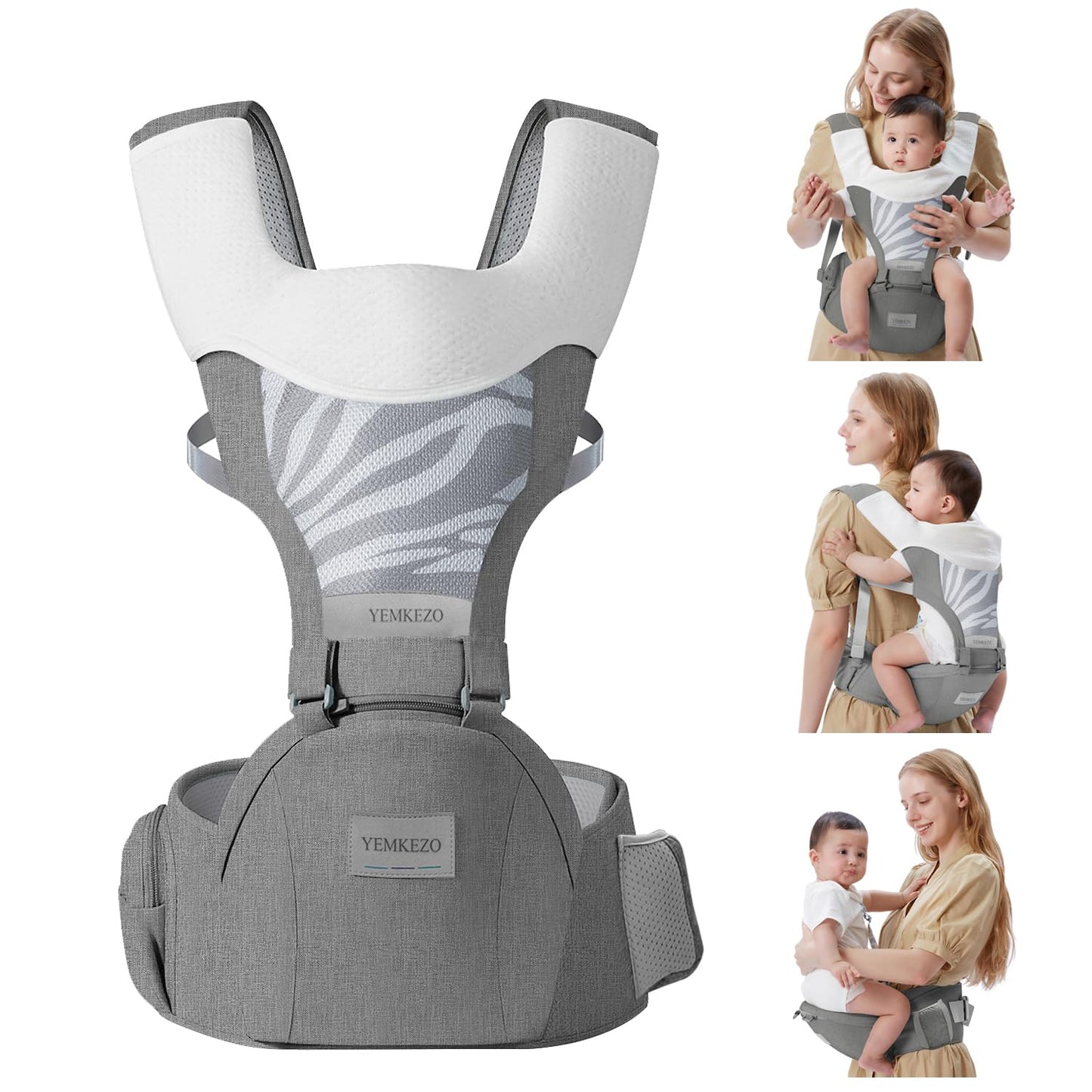 Baby Carrier Newborn to Toddler with Hip Seat, Multifunction Baby Hip, 4-in-1 Ergonomic Infant Carrier (Ergonomic M Position) Adjustable & Removable Baby Holder Carrier for 0-36 Months (Grey)