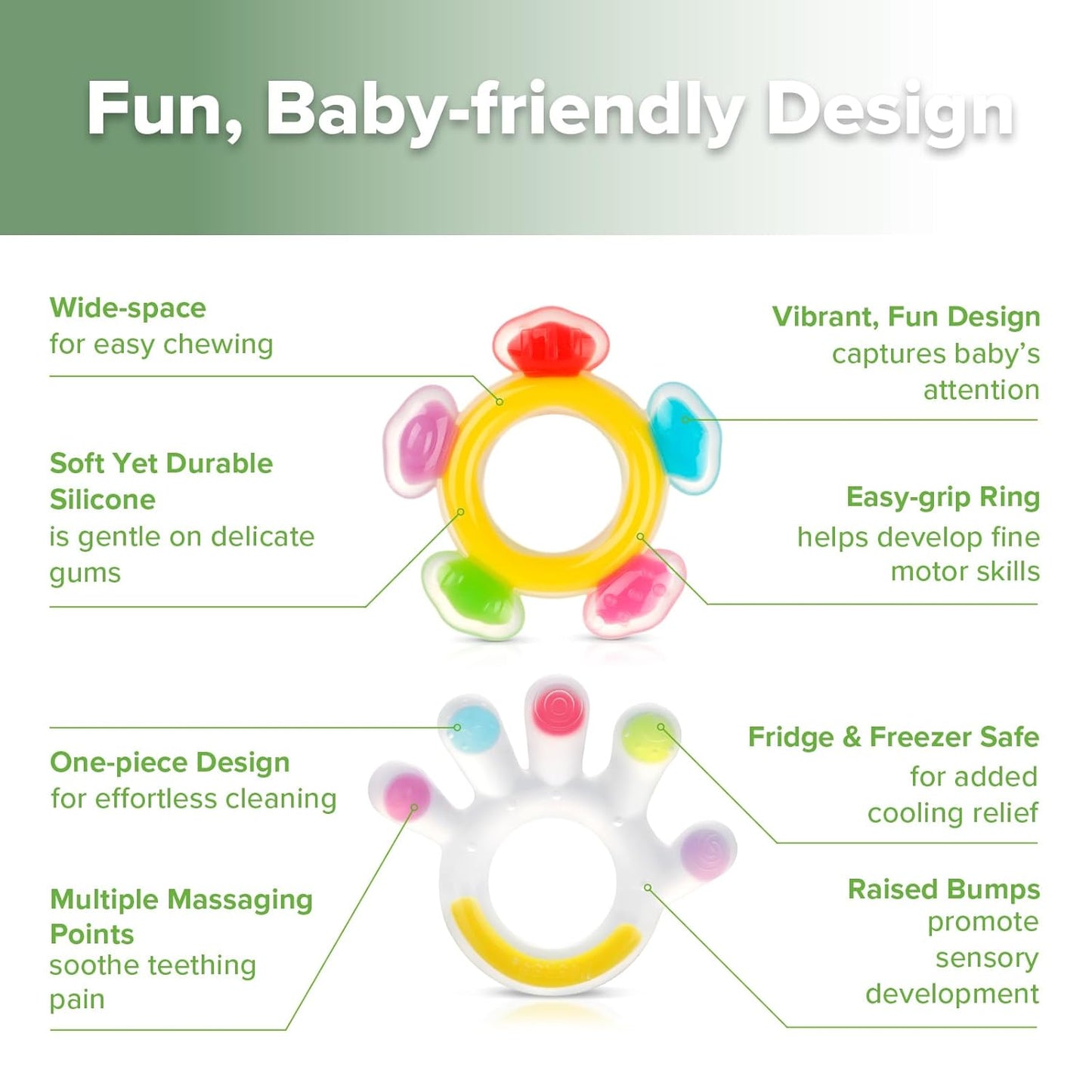 Haakaa Silicone Teether Combo - Baby Freezer Teething Toy - Soft Cold Teether - Soothe Teething Pain & Itching Gums - Perfect Size - Palm & Ferris Wheel Shape for 3M+ Babies BPA Free - 2 pk