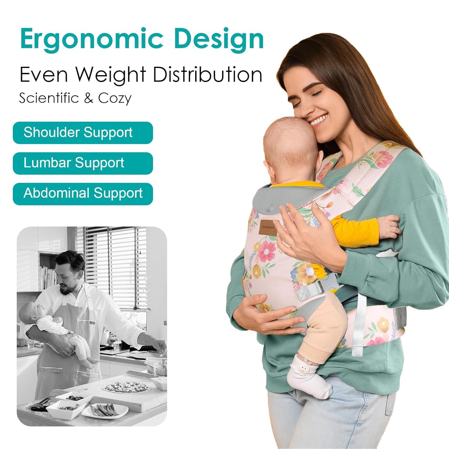 Baby Carrier, Ergonomic Adjustable Toddler Carriers for 7-33 Lbs, Cozy Lightweight Infant Carrier with Neck Support, Baby Chest Carriers with Lumbar Support for Parents (3-36 Months)