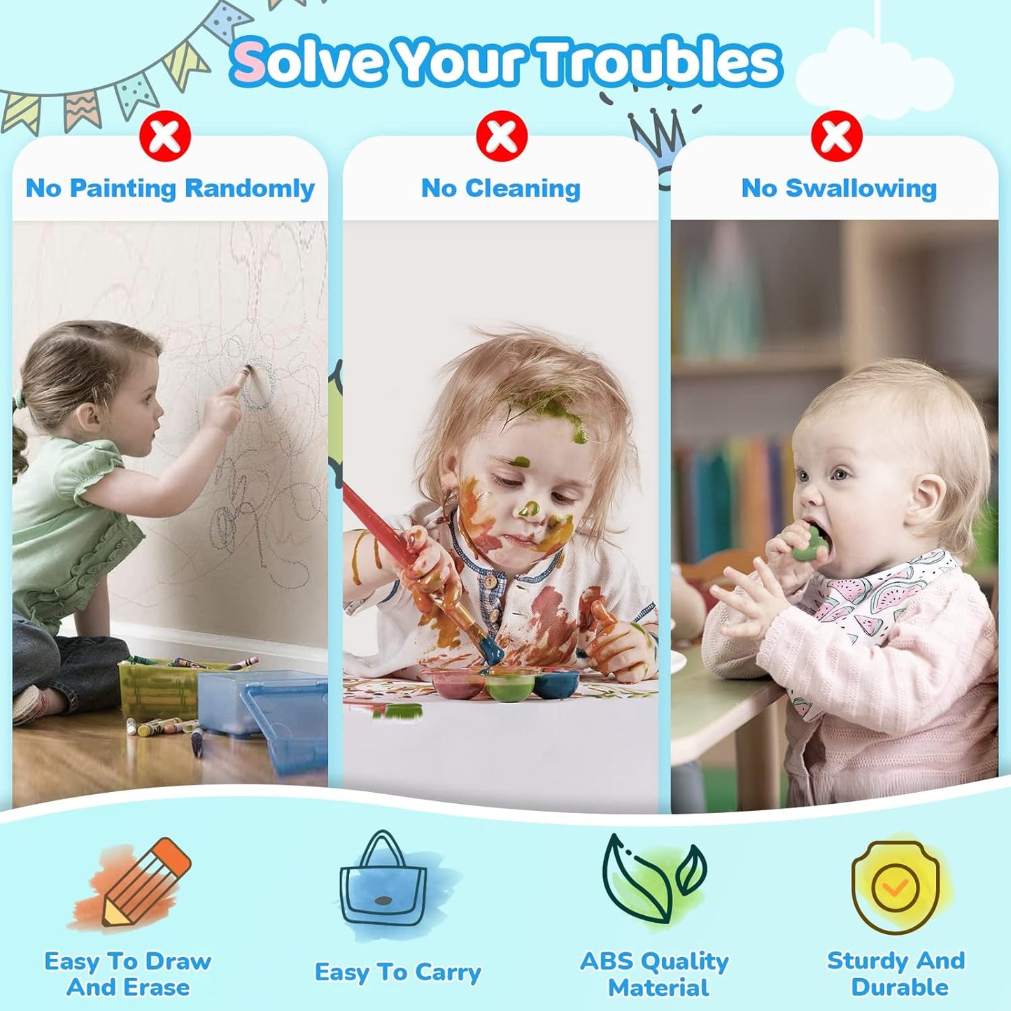 Kikidex Toddlers Toys Age 1-3, Magnetic Drawing Board, Doodle Board Pad Learning and Educational Toys for 1 2 3 Year Old Baby Kids Birthday Gift (Mint Blue)