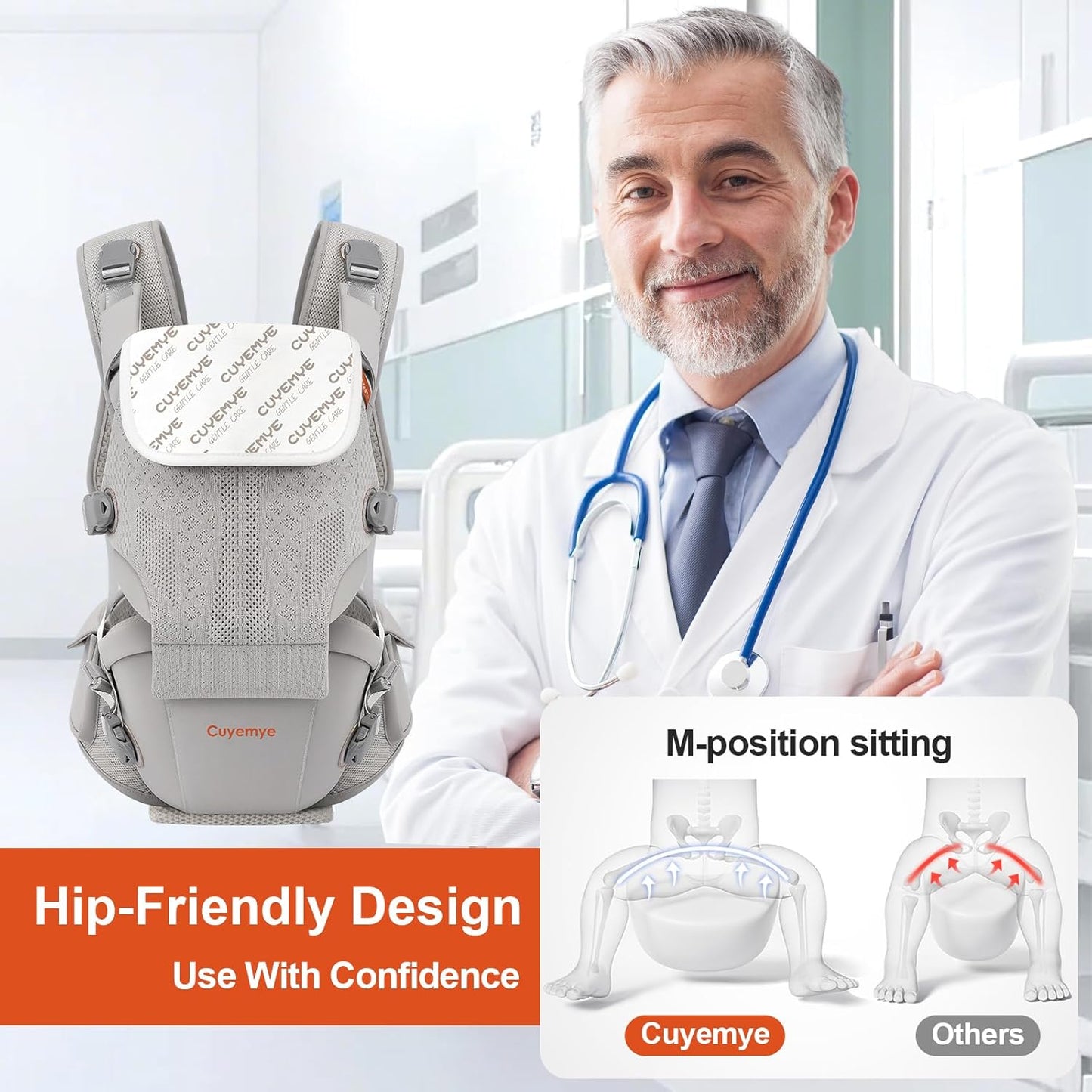 Baby Carrier with Hip Seat, 2-in-1 Forward-Facing Carry for Newborn to Toddler，Knob Design - Precision Adjustment，All Seasons Holder Infant Carriers Fits Waist Sizes up to 45 Inches (Grey)