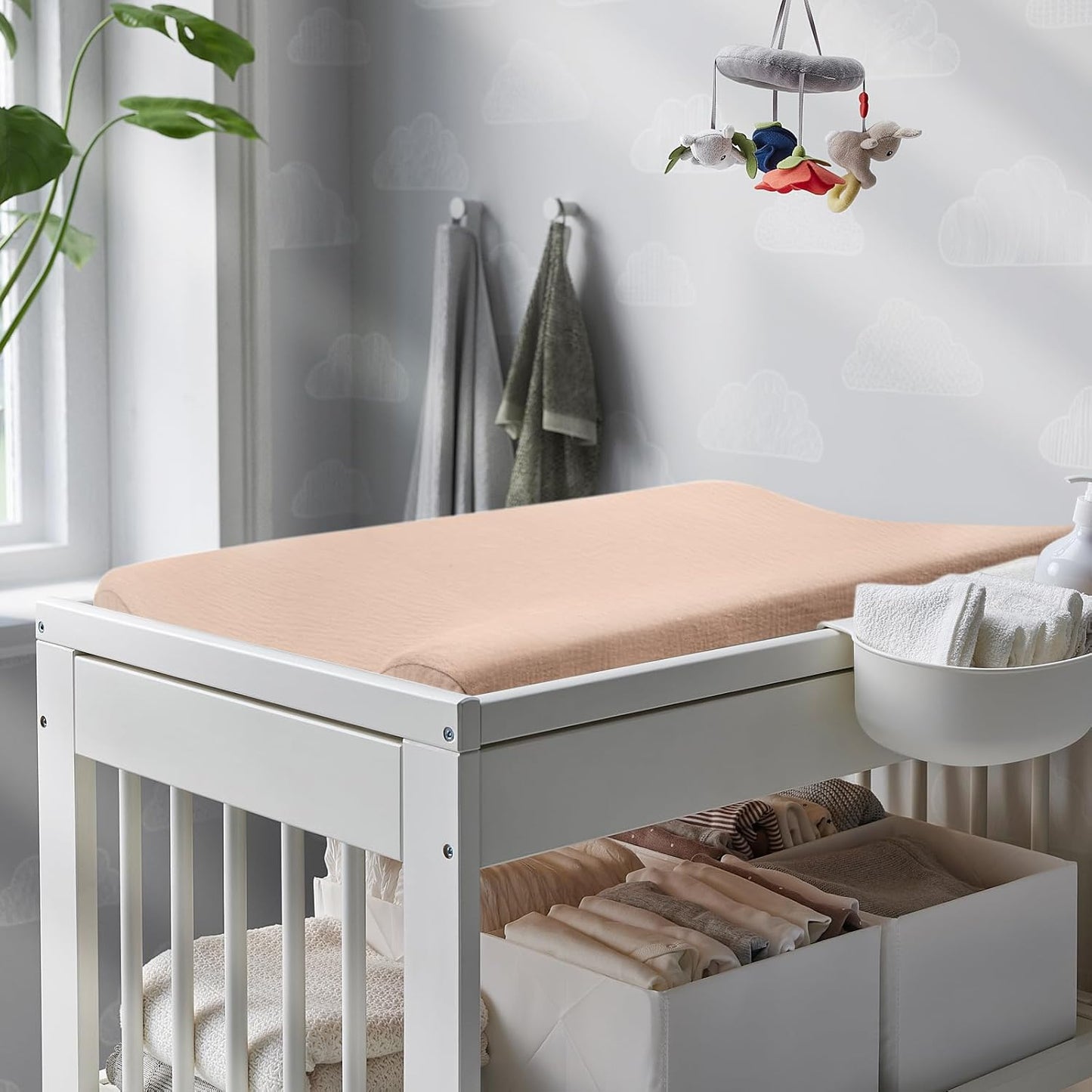 3 Pack Muslin Changing Pad Cover, Solid Changing Table Pad Cover, Soft Breathable Double Layer Boho Changing Pad Sheets Fit for Standard Changing Pad 16" x 32" (Cedar & Peach & Beige)