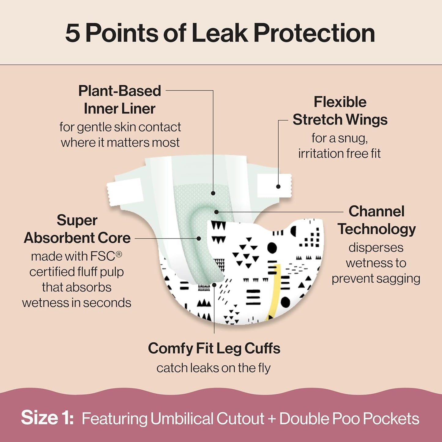 The Honest Company Clean Conscious Diapers for Sensitive Skin, Up to 100% Leakproof Hypoallergenic Fragrance-Free Baby Diapers, Gender Neutral Prints, Super Club Box, Size 1 (8–14 lbs), 136 Count