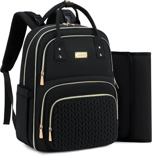 Diaper Bag Backpack - Large Multi functional, Boys, Girls & Baby Travel Essentials Tote with Changing Pad, Insulated Pockets, Stroller Straps, Waterproof - Baby Backpack for Mom & Maternity (Black)