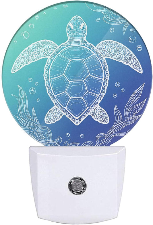 EKOBLA Blue Sea Turtle Night Light Summer Turtle Underwater Vintage Night Lights Plug into Wall Ocean Themed Led Lamp Home Decor for Living Room Bedroom, 0.5W Nightlight