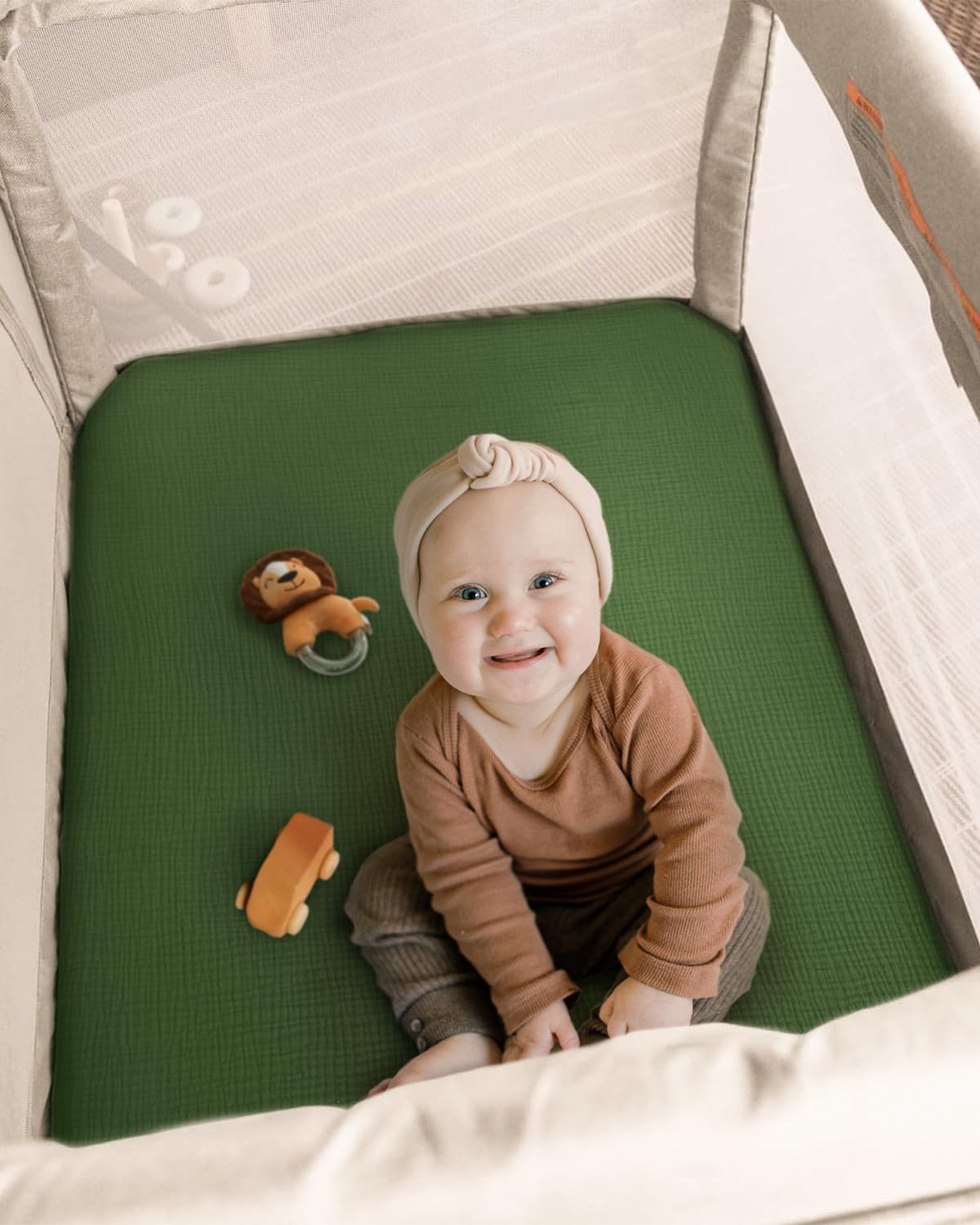 Blissful Diary Muslin Mini Crib Sheets, Pack and Play Mattress Sheets Fitted for Pack N Play, Soft Cotton for Boys Girls, 2 Pack(Monstera&Dark Green)
