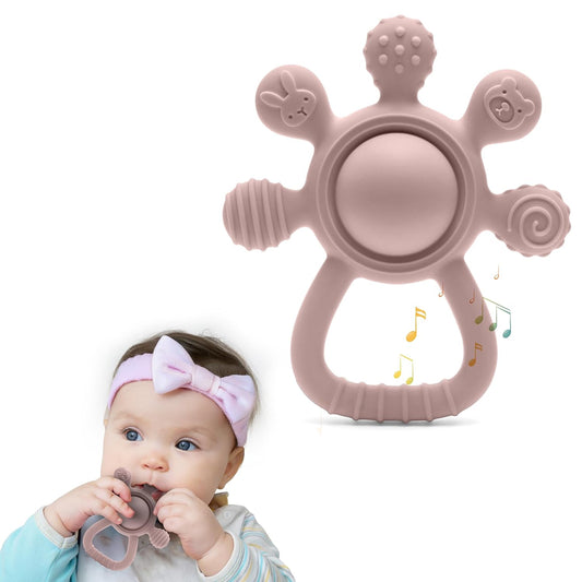 Silicone Rattle Teether for Babies – Soft BPA-Free Teething Toy & Sensory Rattle – 100% Food Grade Silicone, CPC Certified – Soothing Relief for Infants & Toddlers (Rudder - Pink)