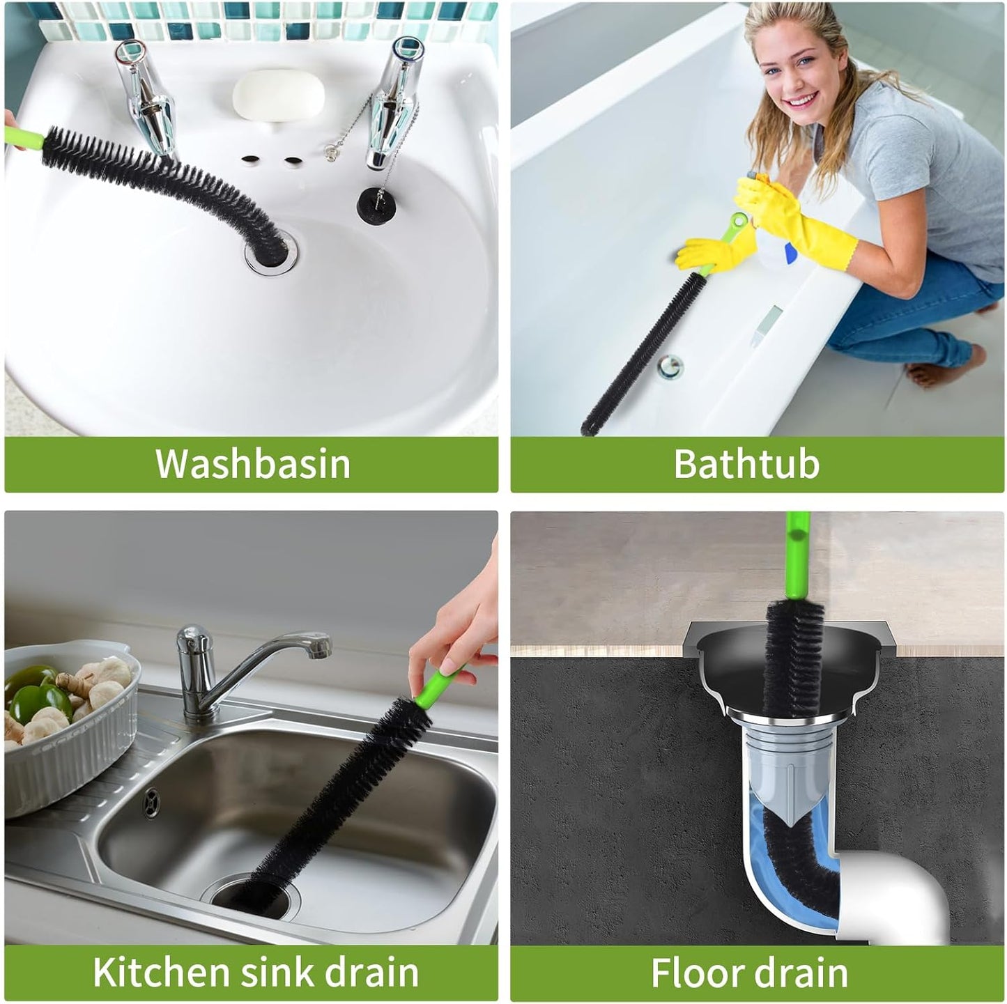 2 Pcs 17” Flexible Sink Drain Cleaner Brush Long Pipe Cleaner Brush for Cleaning Home Kitchen Sink Buthtub Snake Tube Hair Drain Clog Remover Brush for Shower and Tub Hair Clogs Bendable Sewer Drain