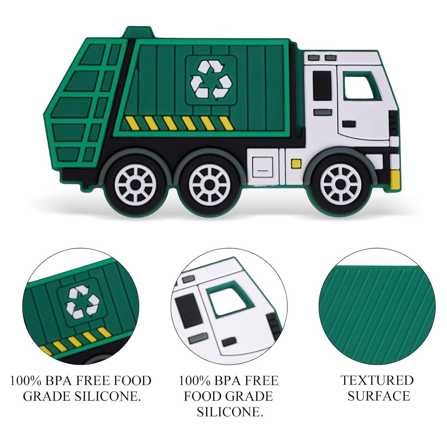 Baby Silicone Teether,Sensory Chew Toys,BPA Free Soft and Effective Infant Teething Pain Relief Toys,Freezer Safe,Food Grade Silicone,Best Shower Gift for Boys and Girls (Garbage Truck)