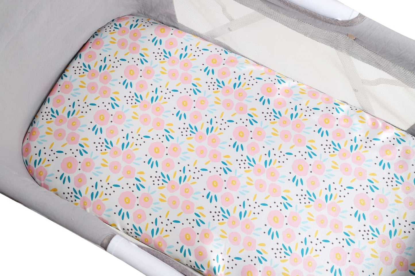 Bassinet Sheet Set 2 Pack Satin Ultra Soft Silk Fit for Rectangle, Hourglass, Oval Bassinet Mattress Protect for Baby Hair and Skin Cradle or Bassinet Sheets, Floral & Floral